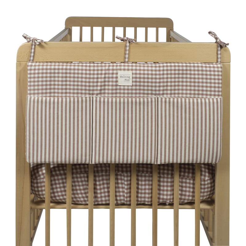 Organizador de berço da Walking Mum "Praliné Vichy / Strips Moka"