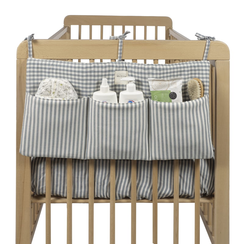 Organizador de berço da Walking Mum "Praliné Vichy / Strips Matcha"