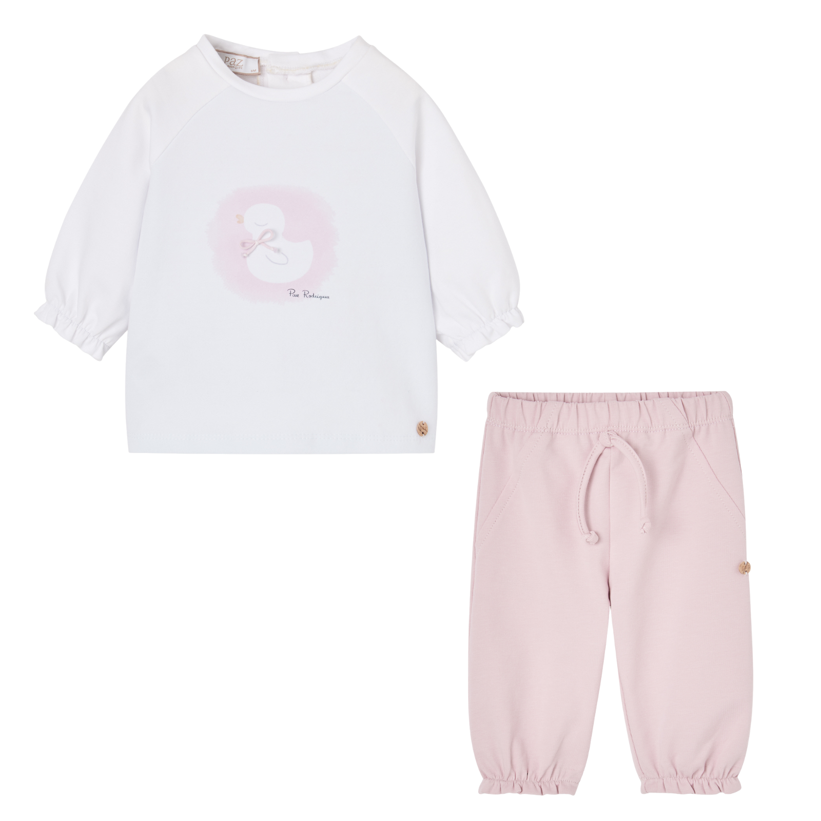 Conjunto camisola e calça rosa bebé menina da Paz Rodriguez "Cua Cua"