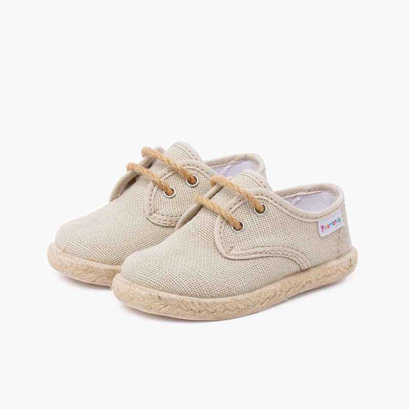 Bluchers linho bege com atacadores e base juta da Pisamonas