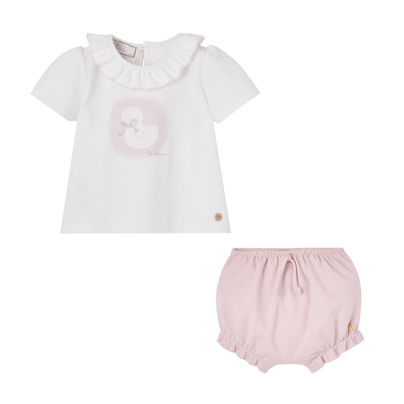 Conjunto t-shirt e tapa fralda rosa da Paz Rodriguez "Cua Cua"