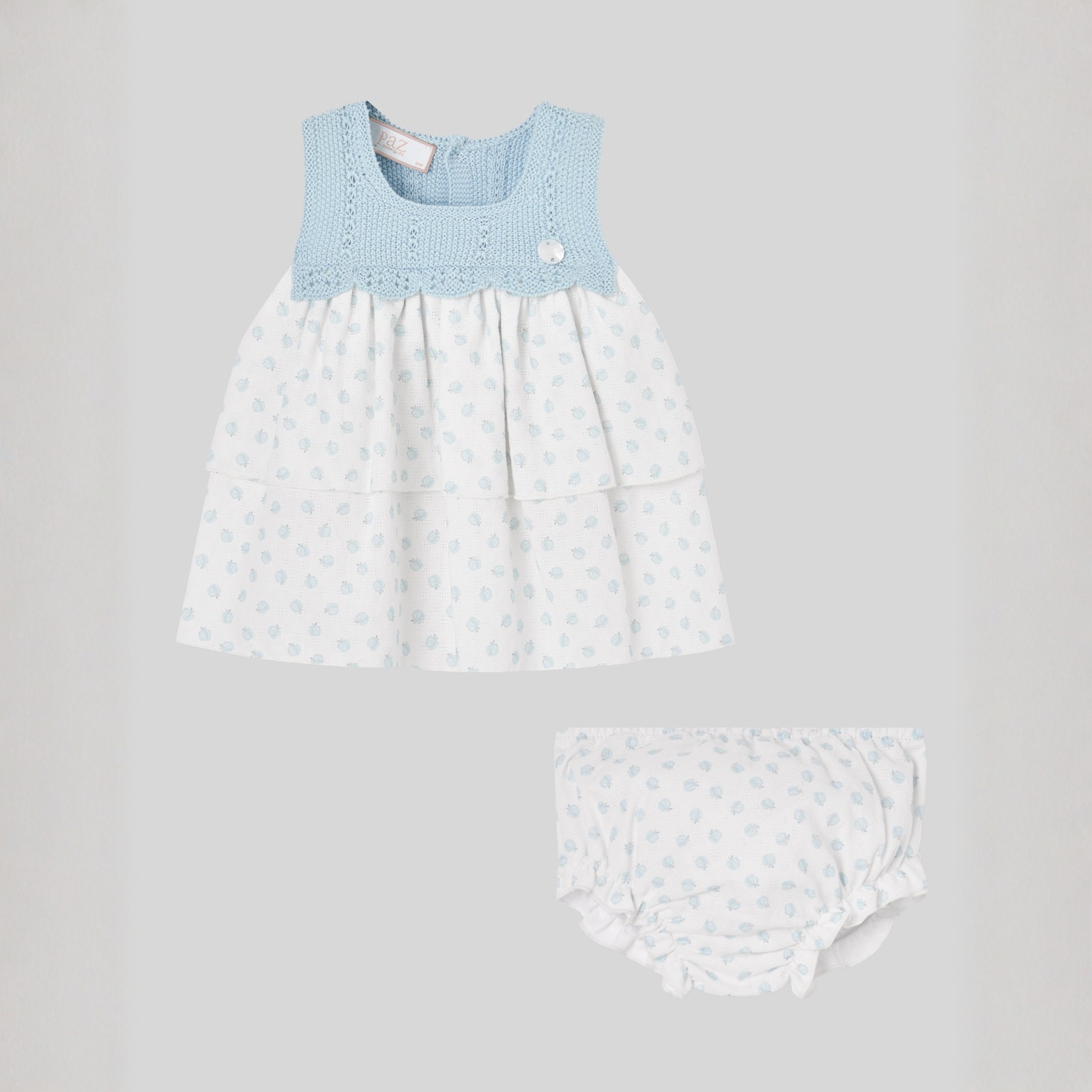 Vestido combinado azul e tapa fralda da Paz Rodriguez "Eden"