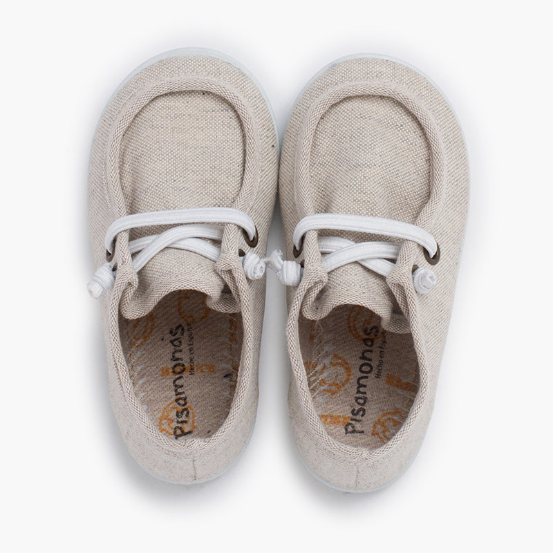 Sapatos de vela bege com atacadores elásticos da Pisamonas