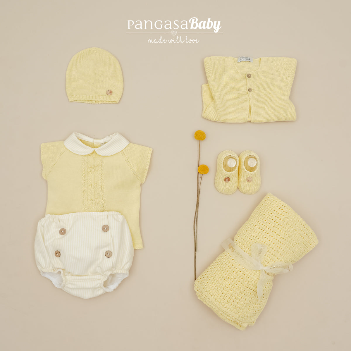 Conjunto camisola amarela e tapa fraldas com riscas da Pangasa
