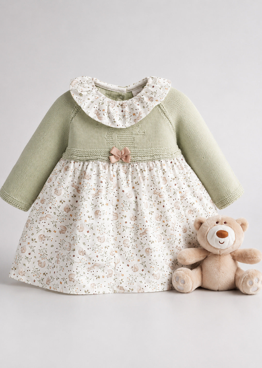 Vestido combinado verde com estampado da Pangasa "Ardilla"