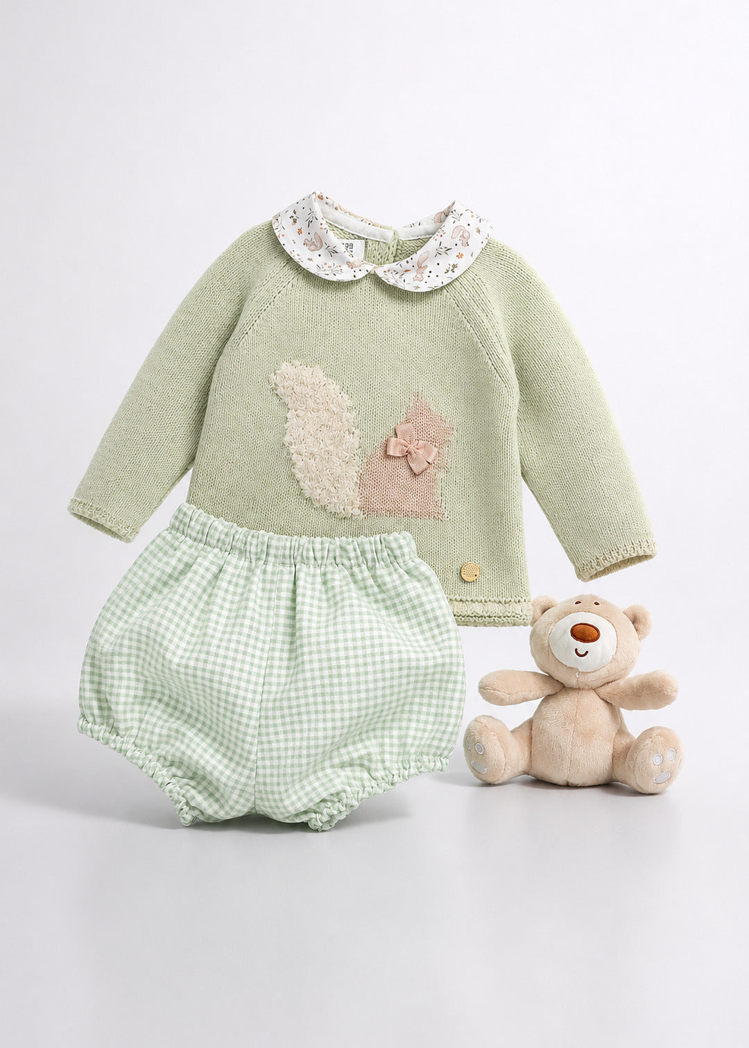 Conjunto camisola verde e calção vichy da Pangasa "Ardilla"