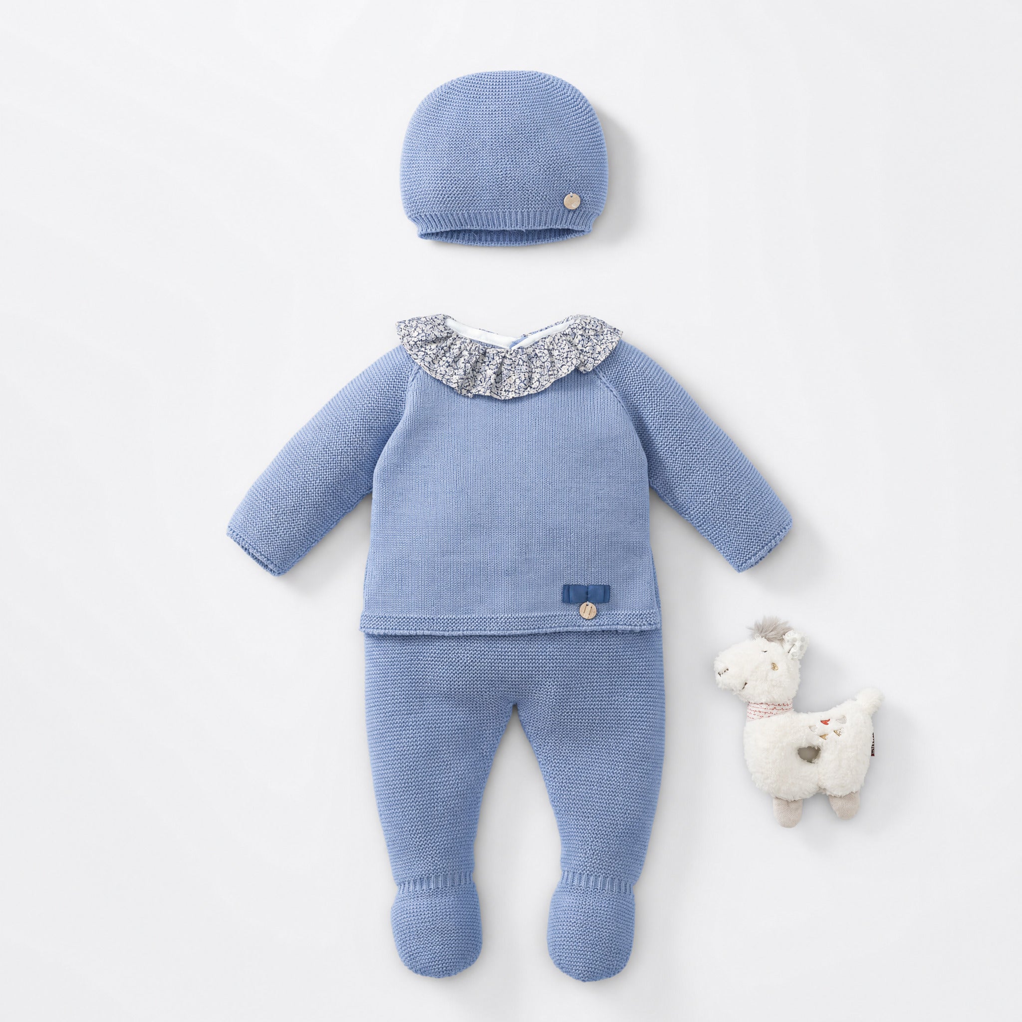 Conjunto recém-nascido e gorro azul bruma da Pangasa "Brume"