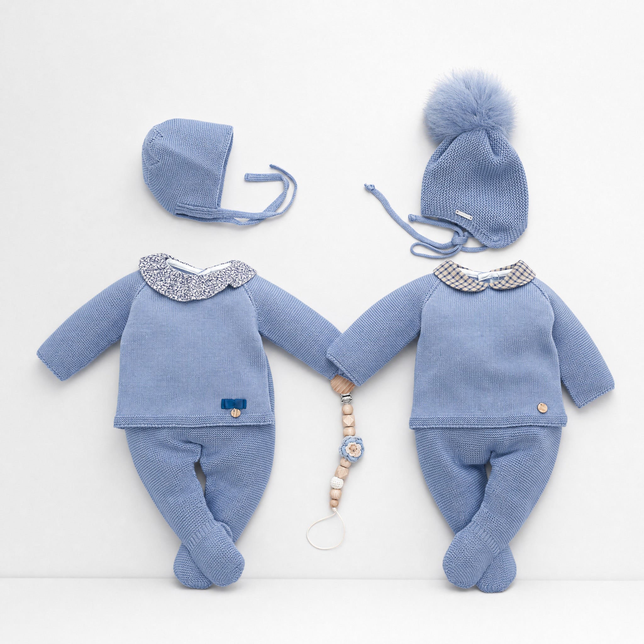 Conjunto recém-nascido e gorro azul bruma da Pangasa "Brume"