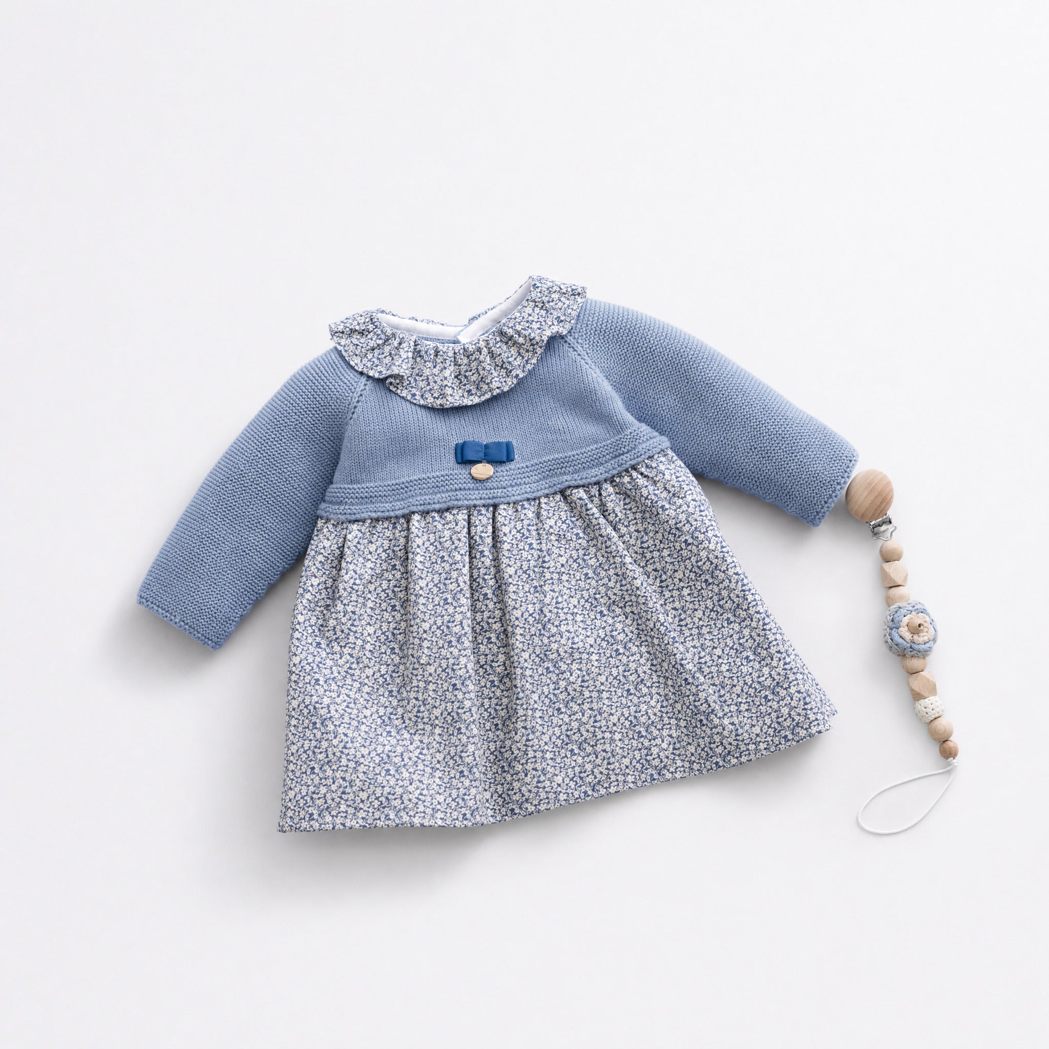 Vestido combinado azul bruma com estampado da Pangasa "Brume"