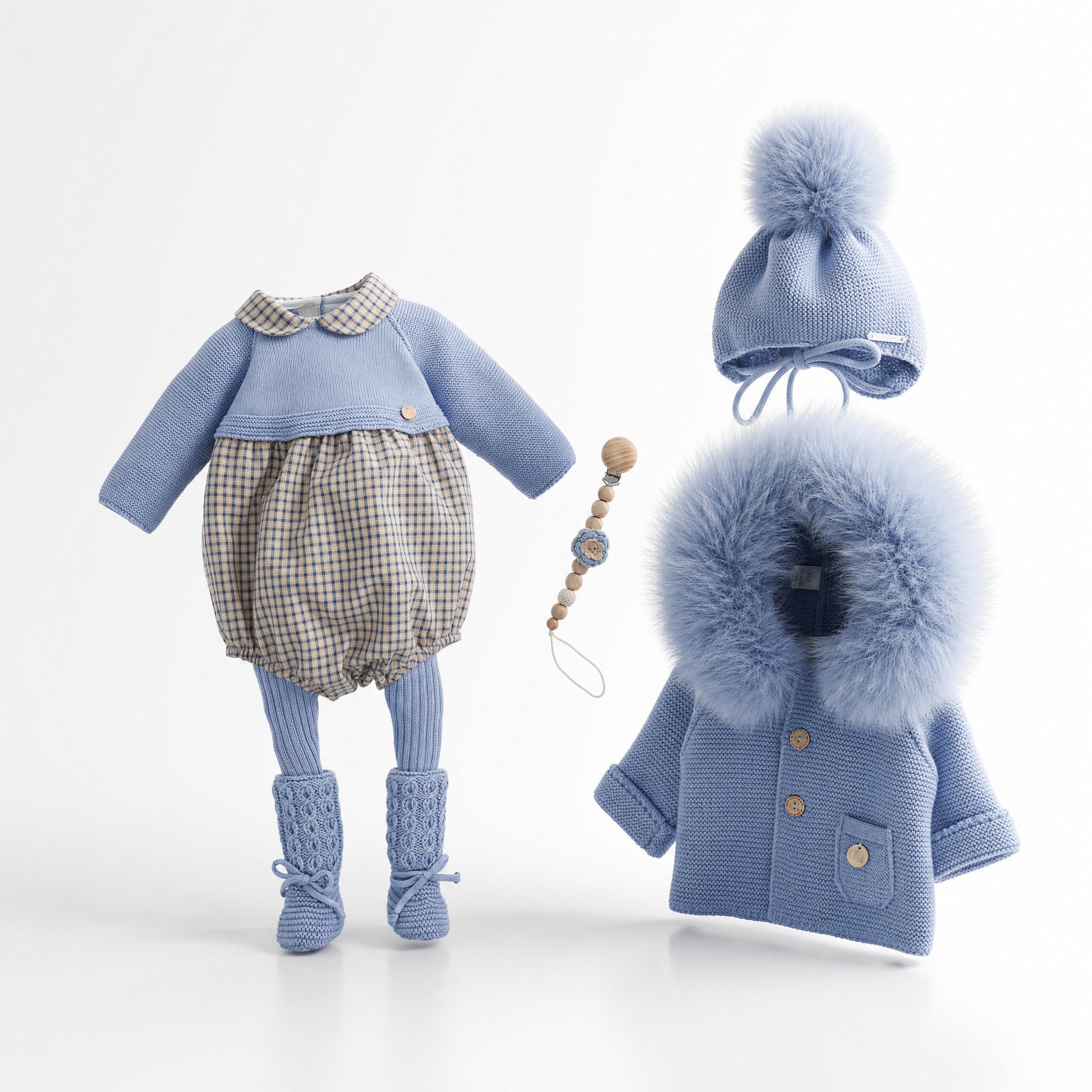 Fofo combinado azul bruma com vichy da Pangasa "Brume"