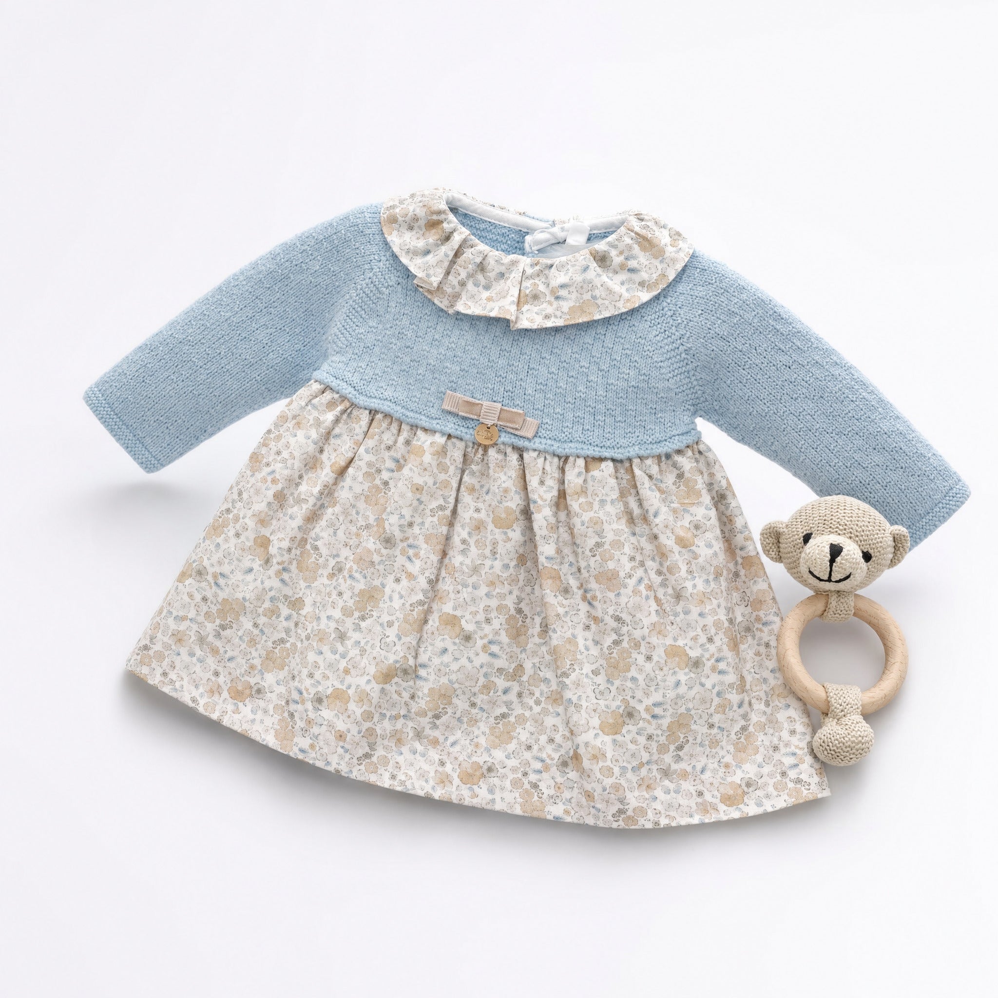 Vestido combinado azul  com estampado floral da Pangasa "Sand"