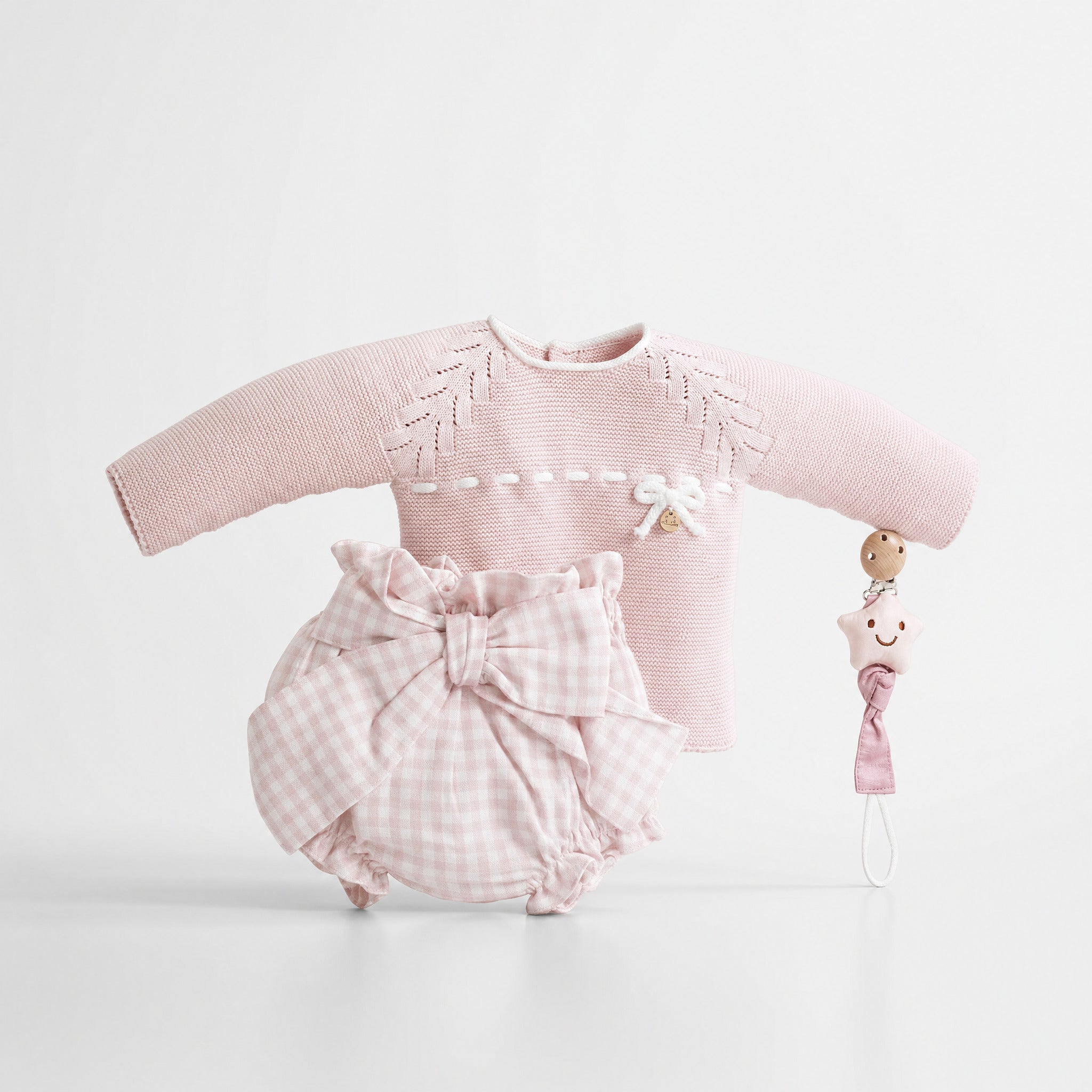 Conjunto camisola rosa e tapa fraldas vichy da Pangasa "Soft"