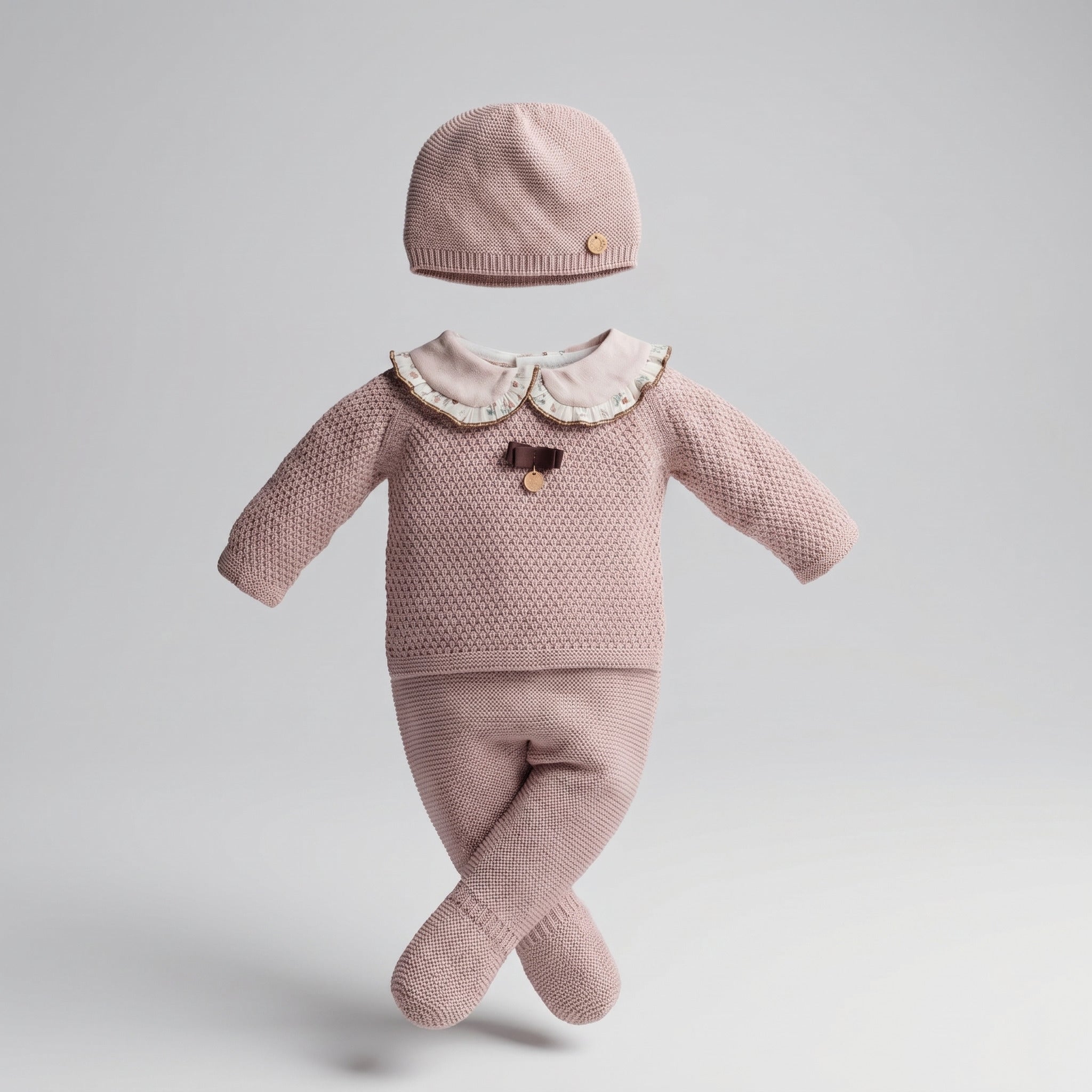 Conjunto para recém-nascido e gorro rosa vintage da Pangasa "Vintage"
