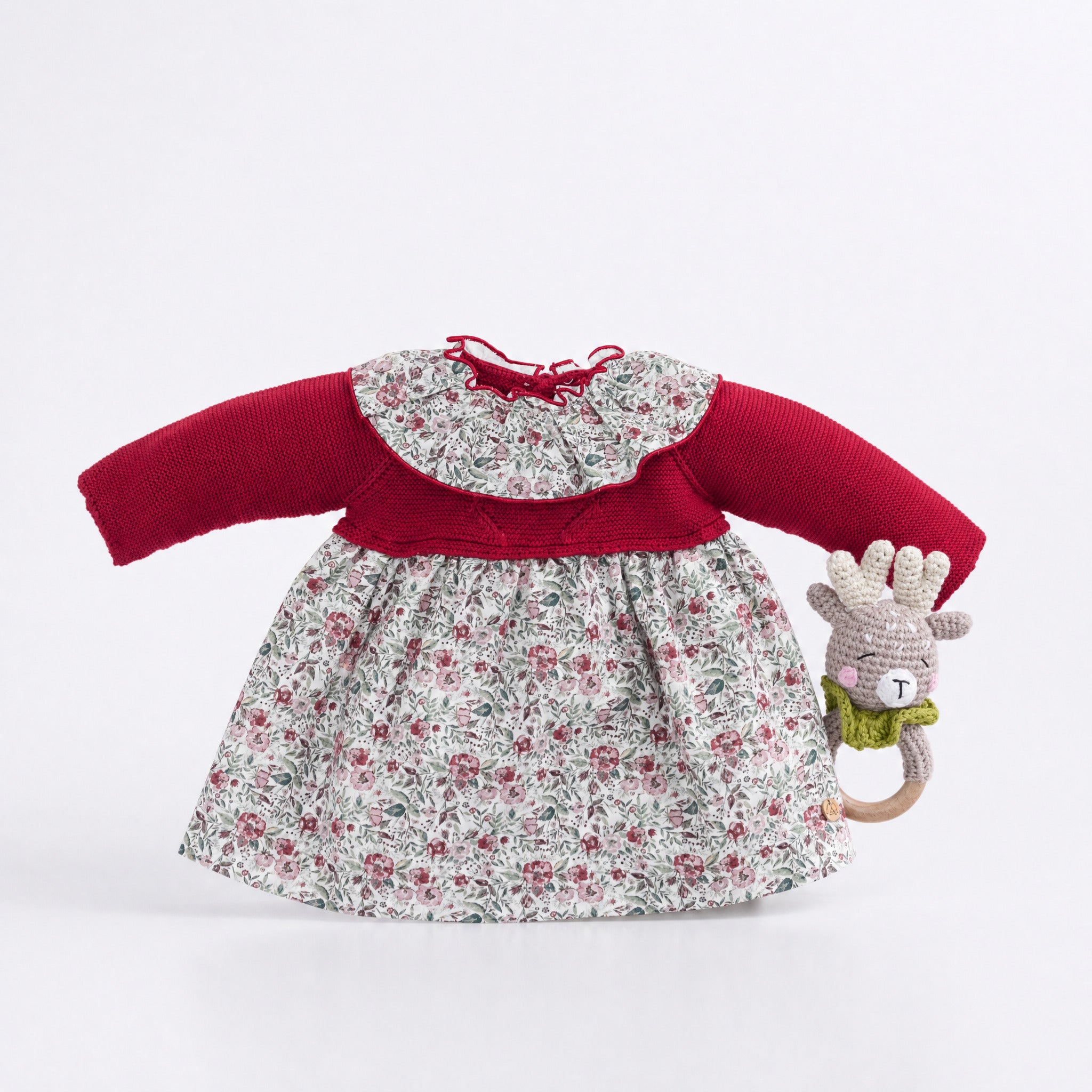 Vestido combinado grená com estampado floral da Pangasa "Cherry"