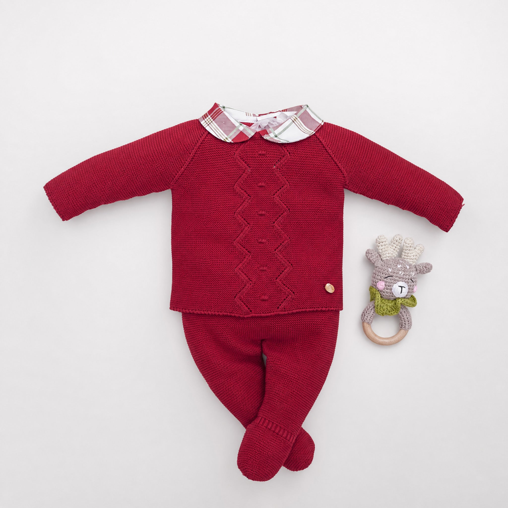 Conjunto para recém-nascido e gorro malha grená da Pangasa "Cherry"