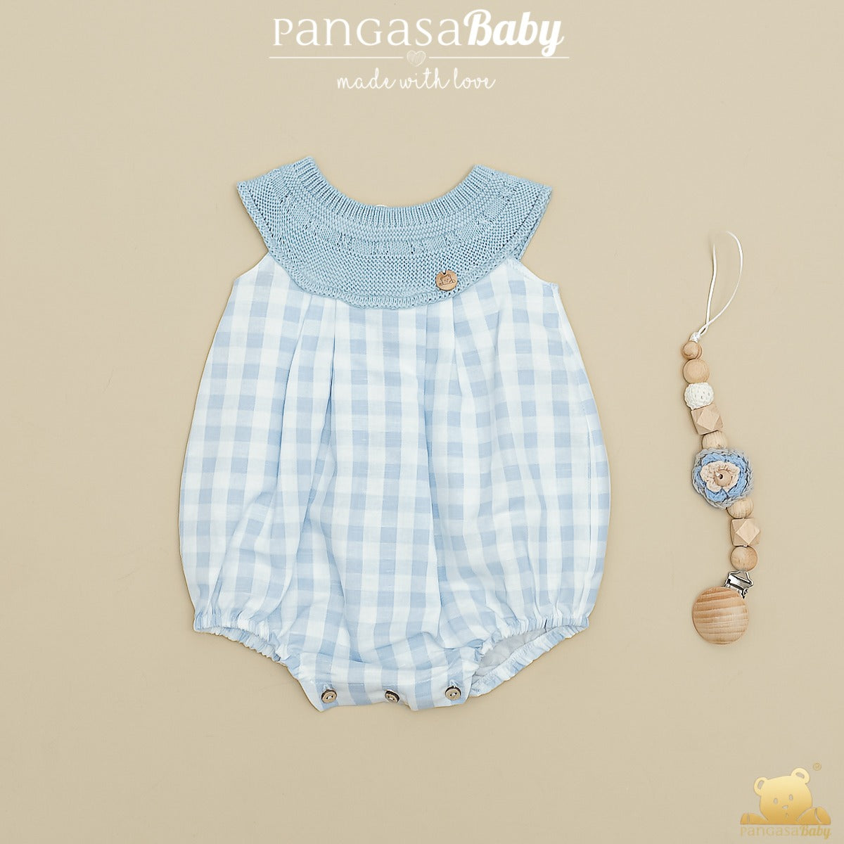 Fofo combinado em malha e vichy azul para bebe da Pangasa