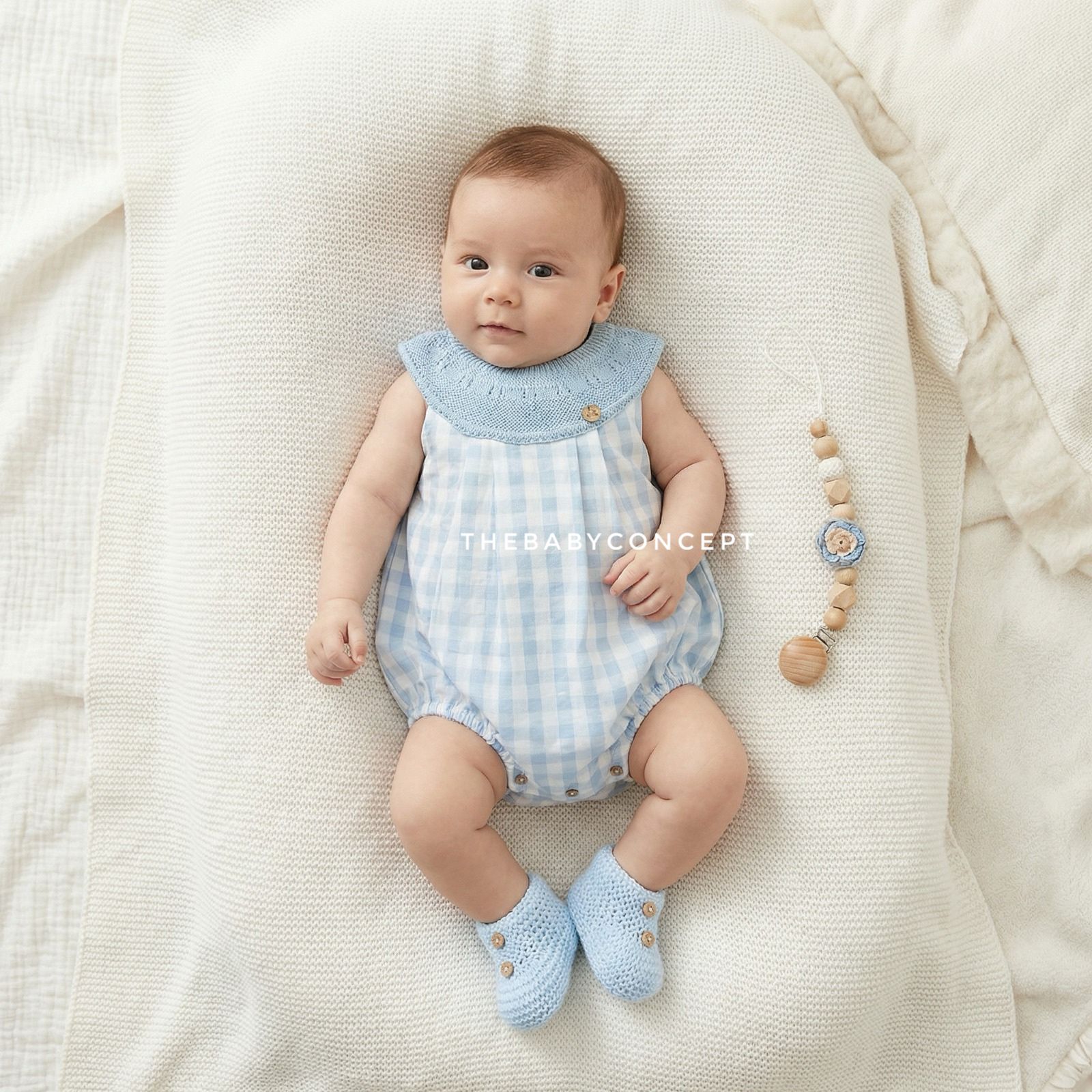 Fofo combinado em malha e vichy azul para bebe da Pangasa