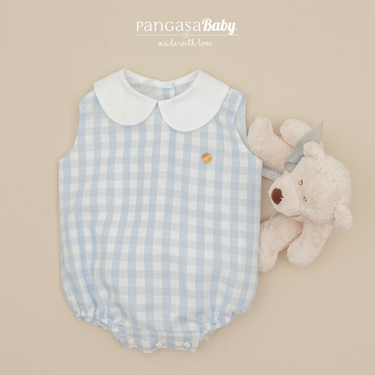 Fofo vichy azul com gola para bebe da Pangasa