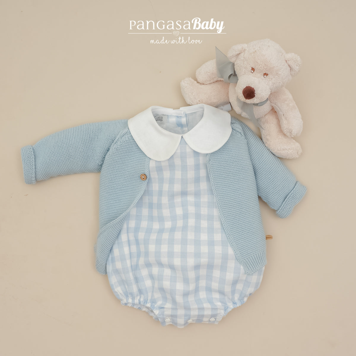 Fofo vichy azul com gola para bebe da Pangasa