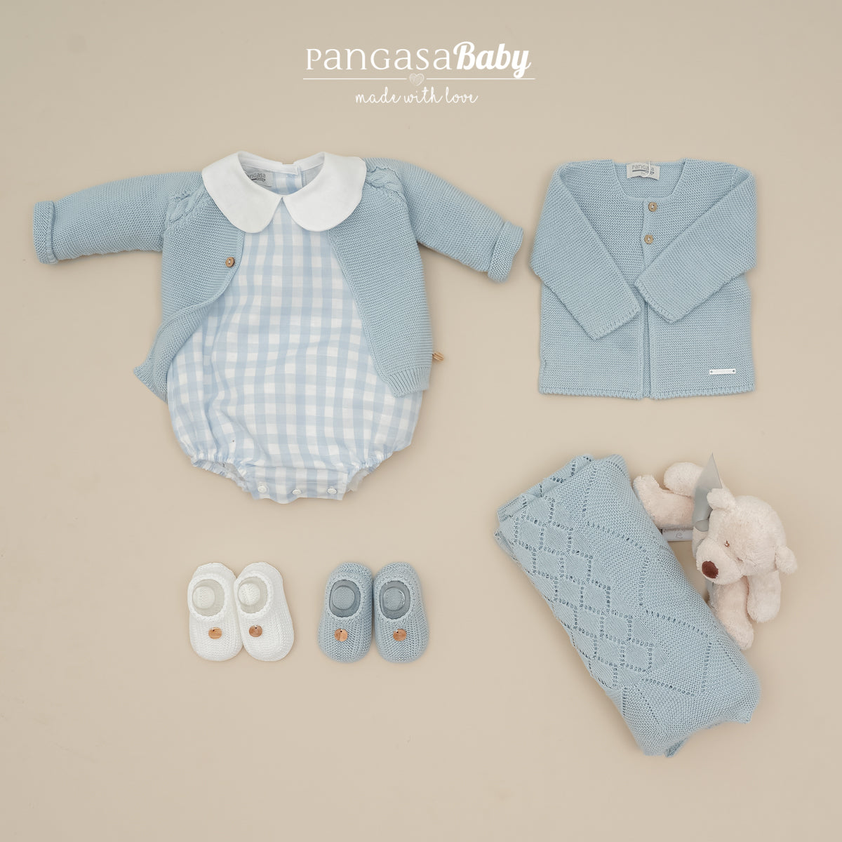 Fofo vichy azul com gola para bebe da Pangasa