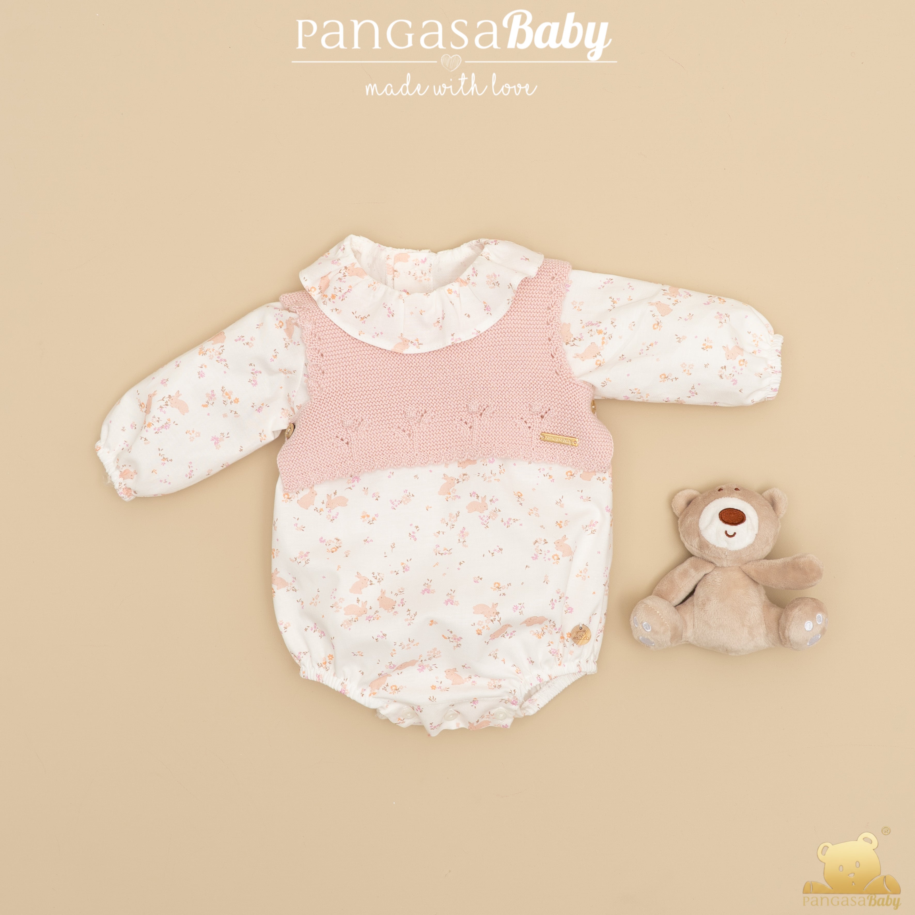 Fofo estampado floral com colete de malha rosa da Pangasa