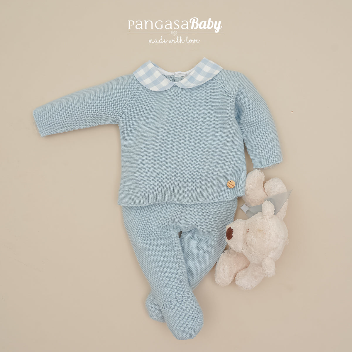 Conjunto recém-nascido em malha azul da Pangasa