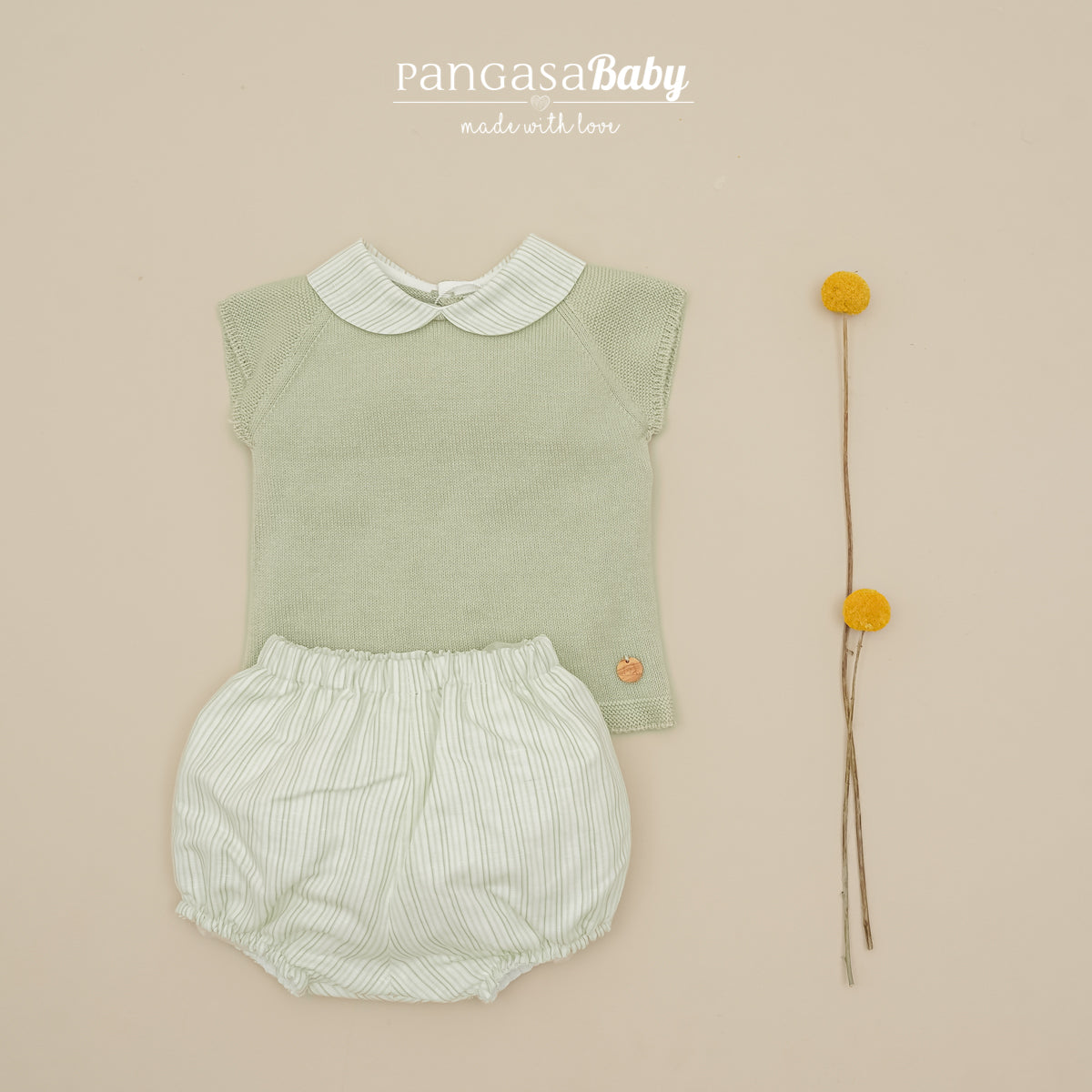 Conjunto camisola verde e tapa fraldas com riscas da Pangasa