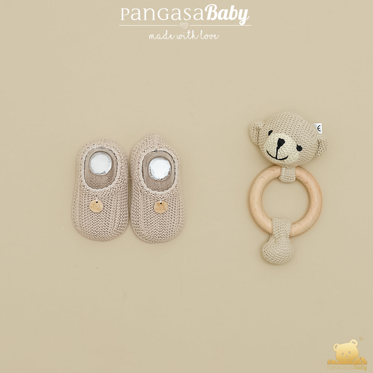 Carapins para bebe em malha camel da Pangasa