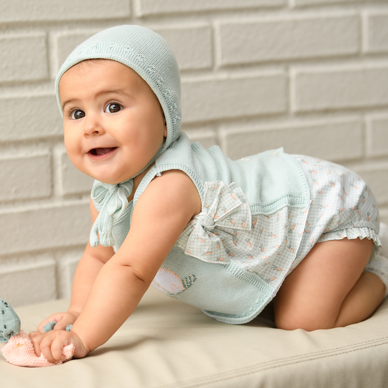 Conjunto top com laços e tapa fraldas para bebe menina da Foque "El Campo"