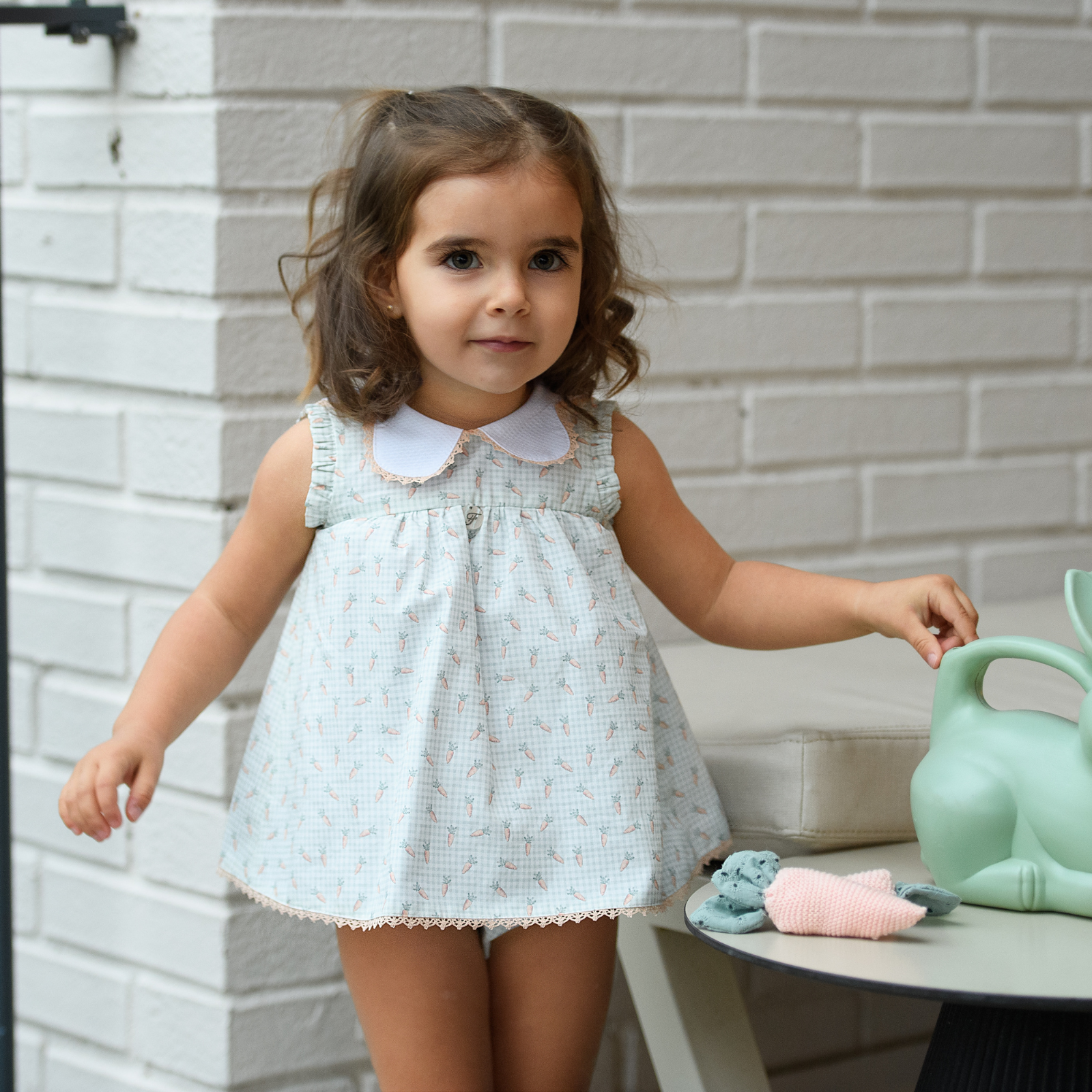 Vestido estampado e tapa fraldas para bebe menina da Foque "El Campo"