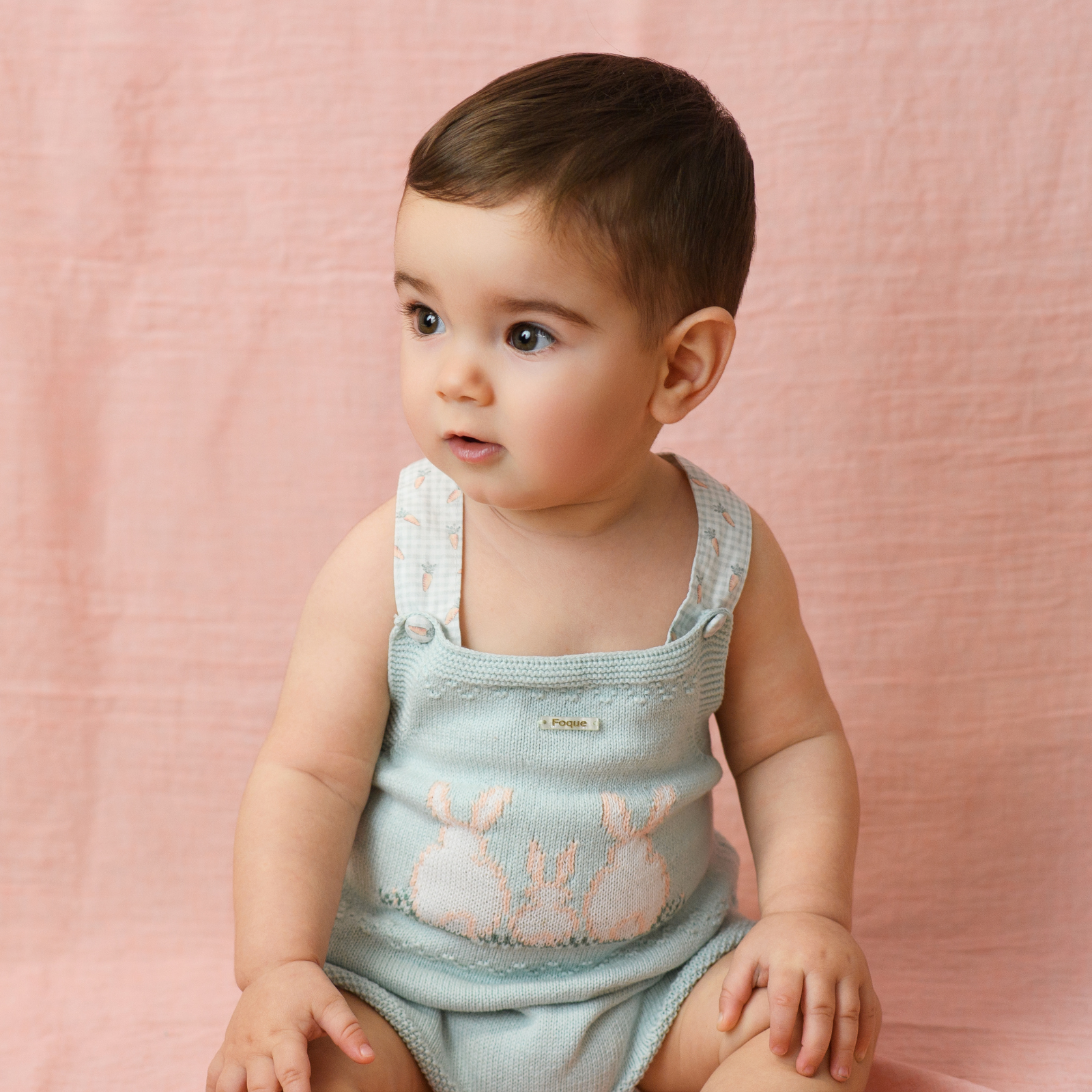 Jardineira malha com estampado para bebe da Foque "El Campo"