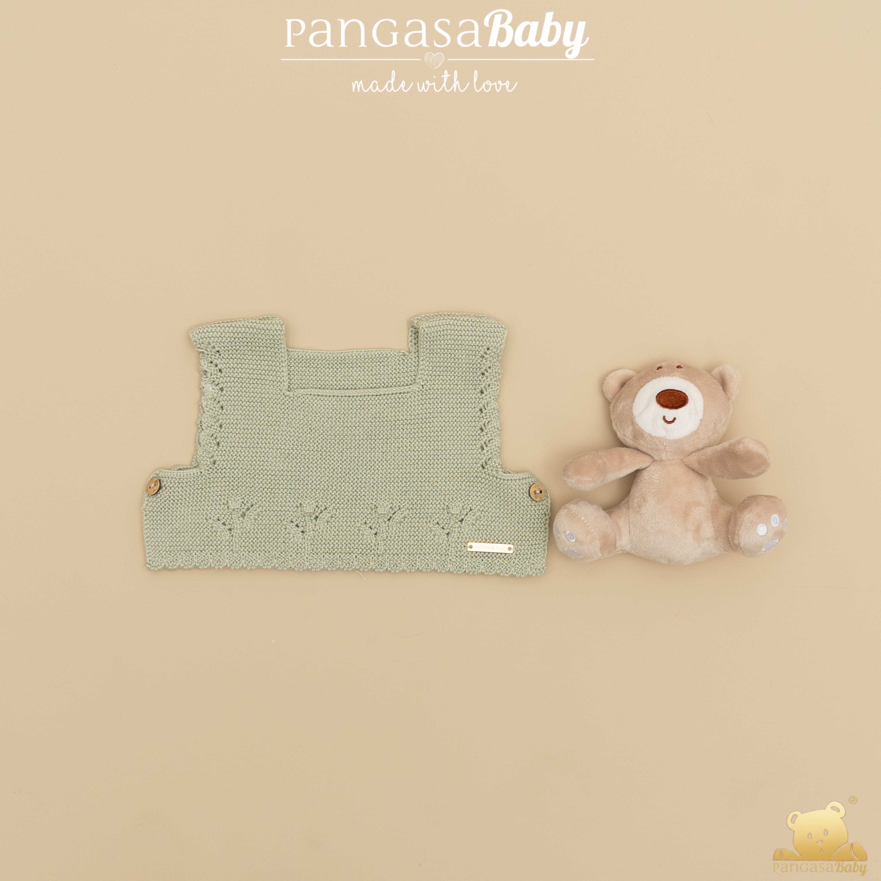 Fofo estampado vichy com colete de malha verde da Pangasa