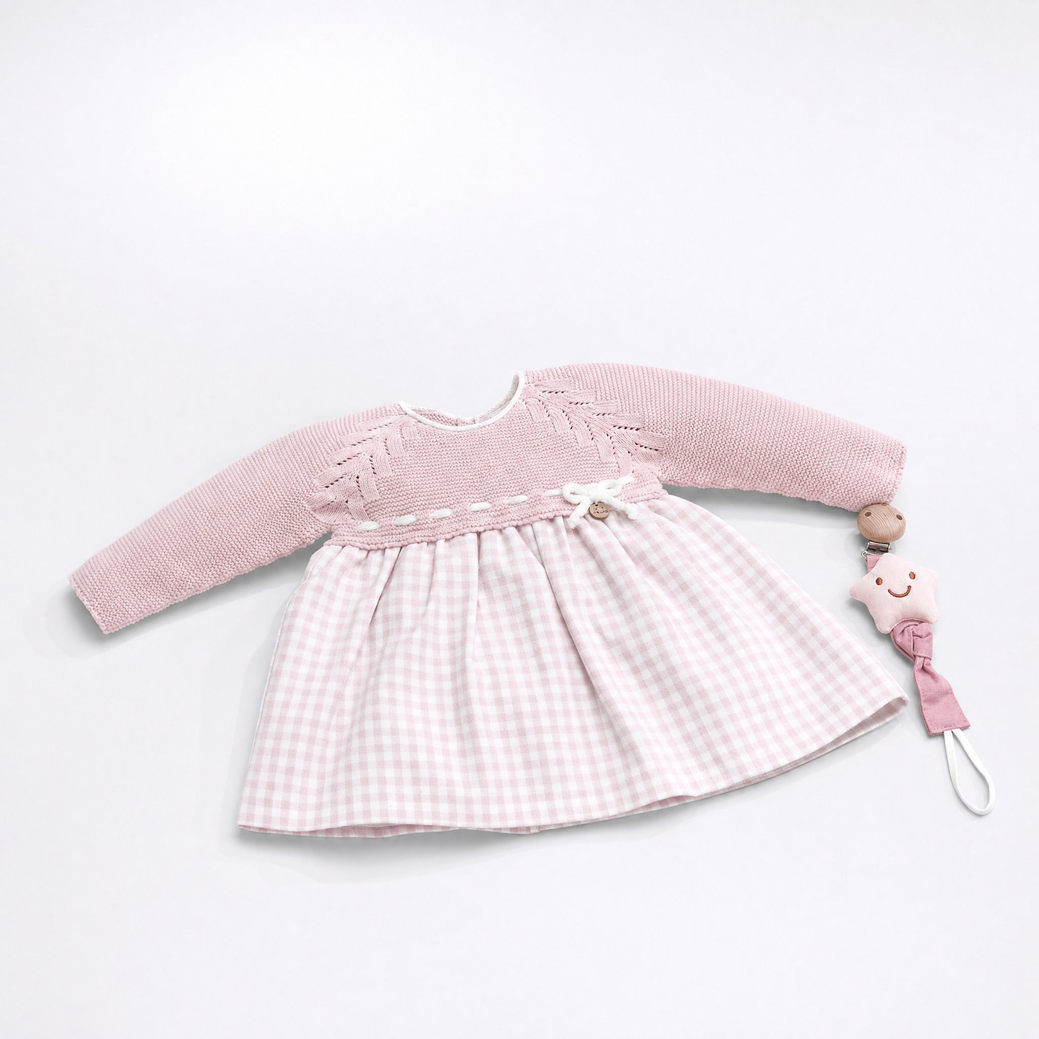 Vestido combinado com vichy rosa da Pangasa "Soft"