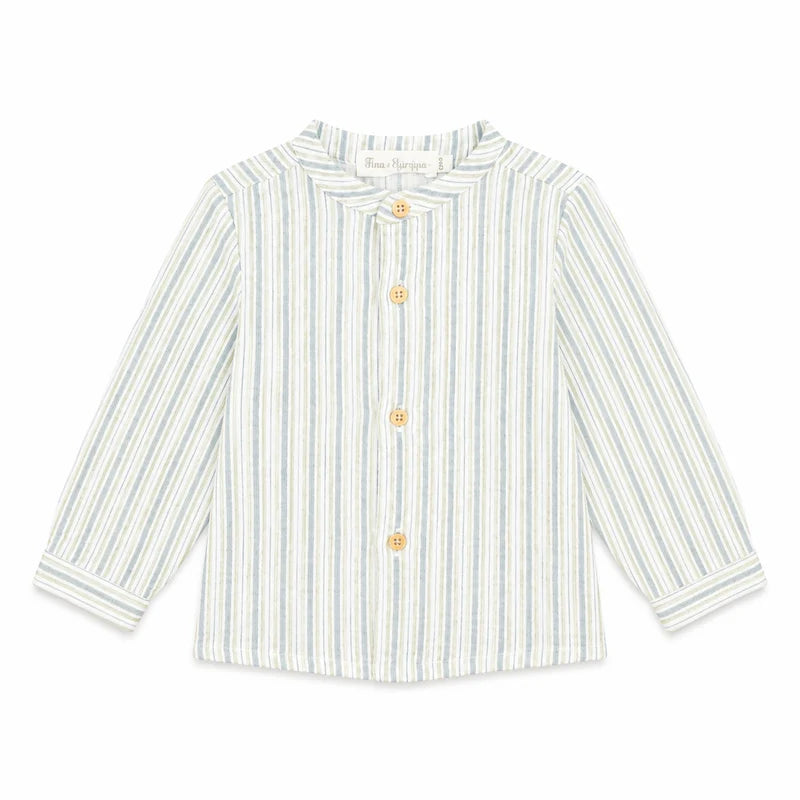 Conjunto Camisa em listras azuis e bege para menino da  Fina Ejerique "Jade oak"