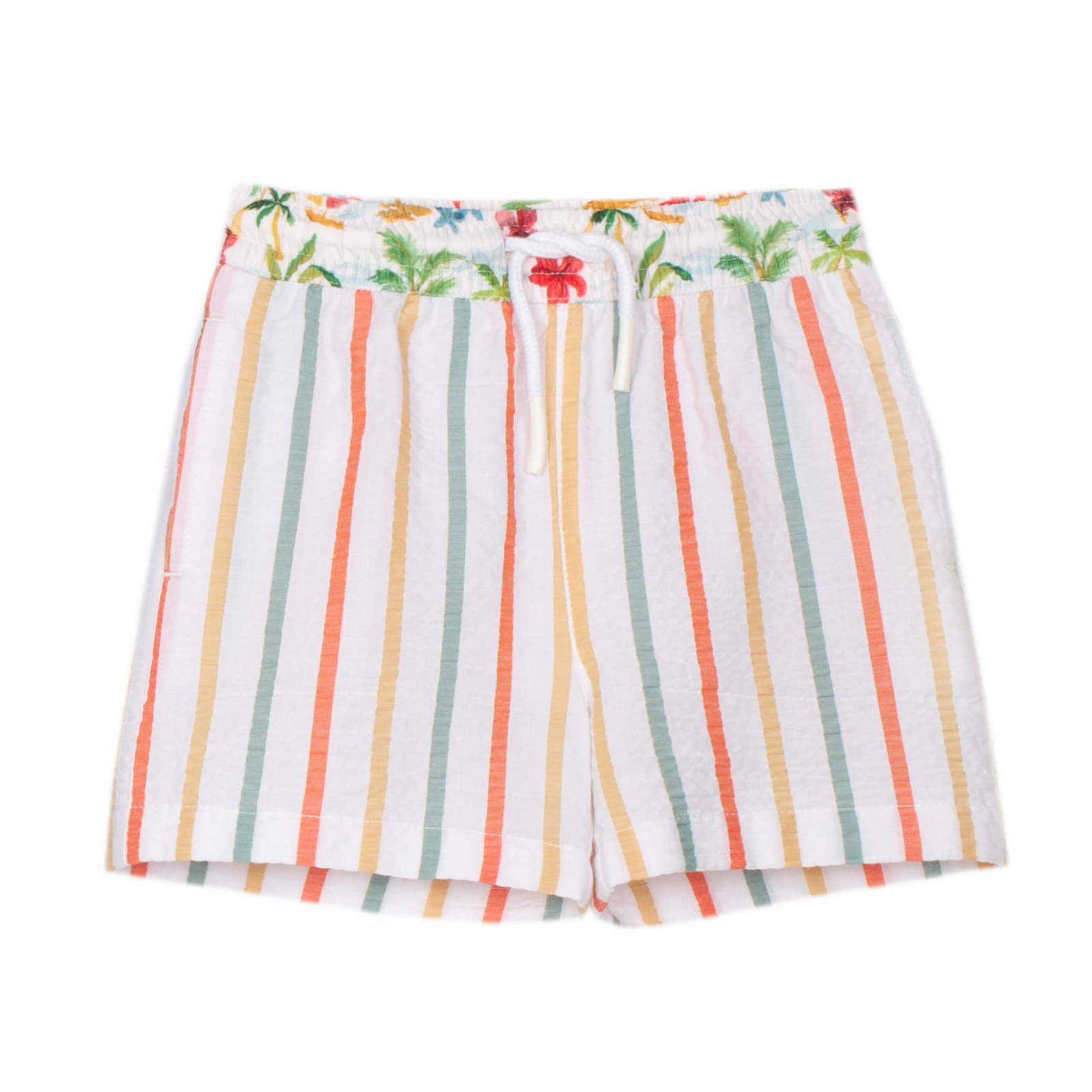 Conjunto camisola branca e calção as riscas multicolor da Patachou "Swimwear"