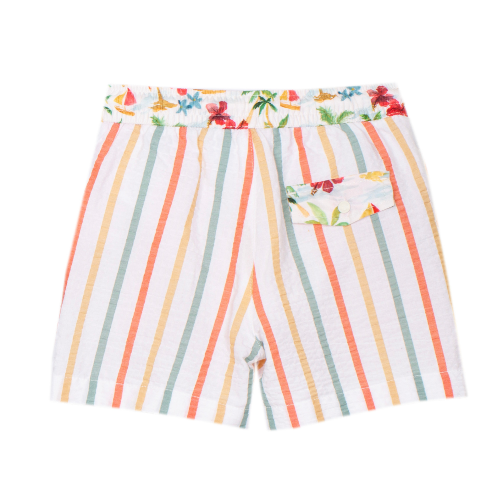 Conjunto camisola branca e calção as riscas multicolor da Patachou "Swimwear"