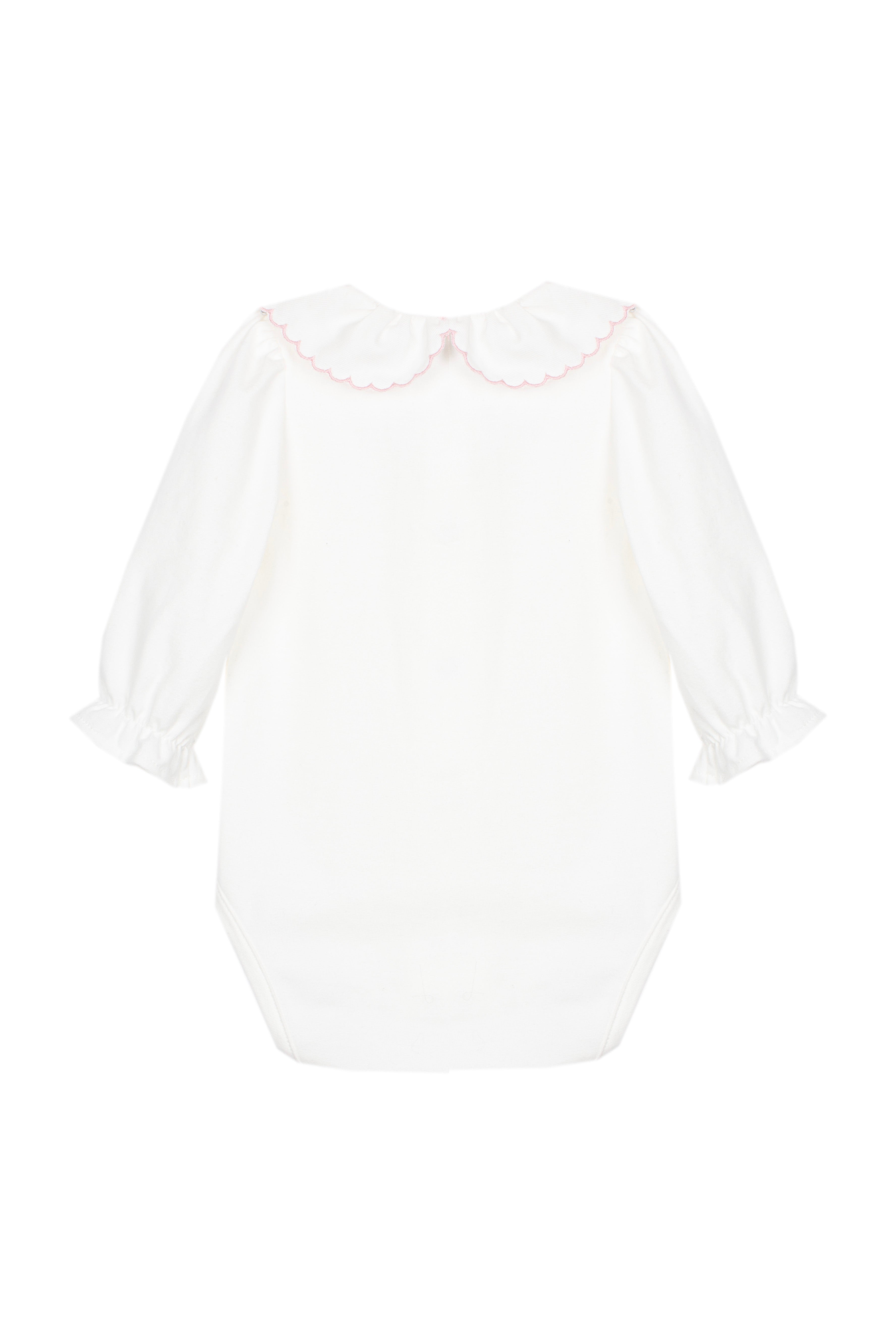 Body cru com gola bordada em rosa "Sweet pink"