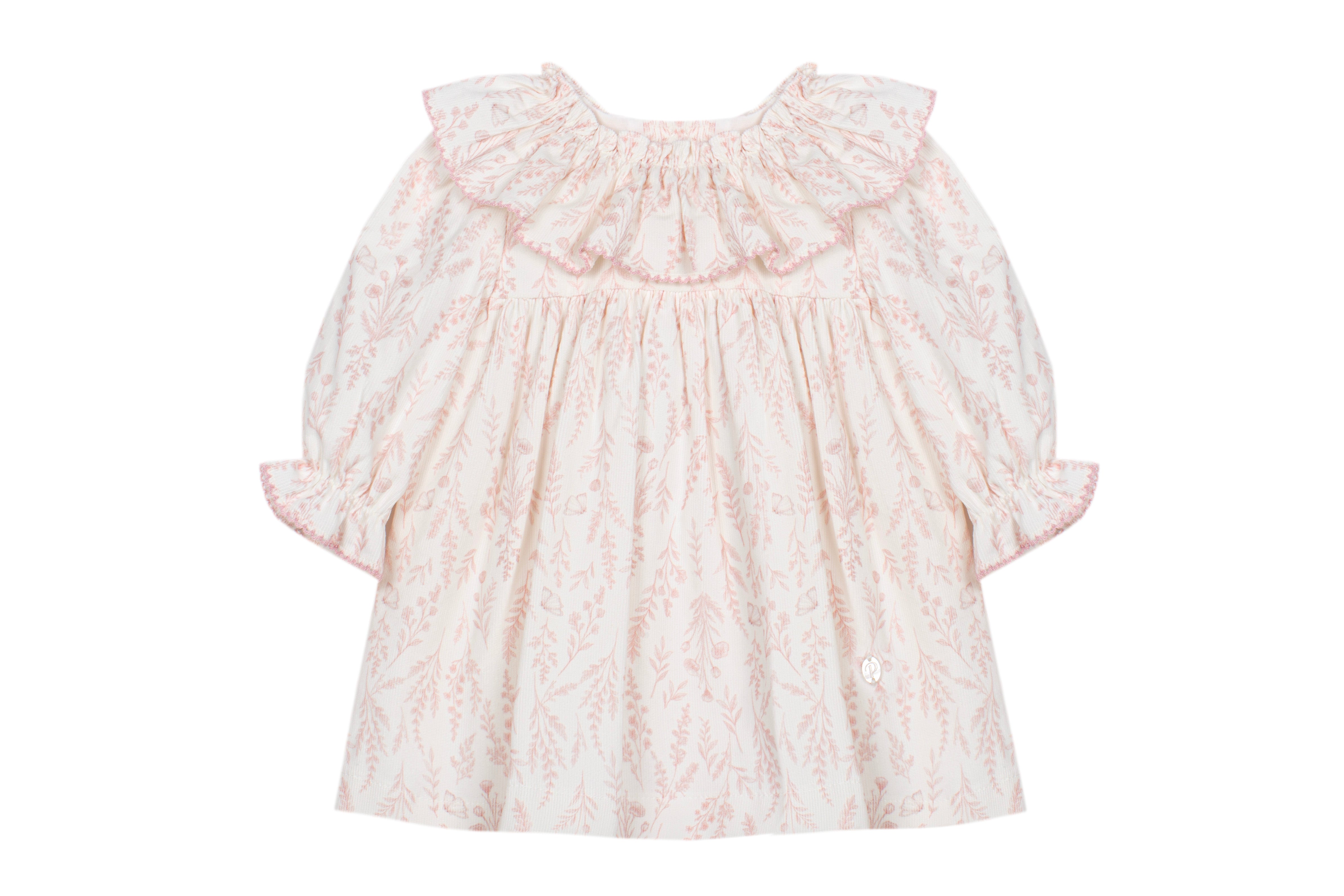 Vestido rosa com folho para menina da Patachou "Ecru floral"