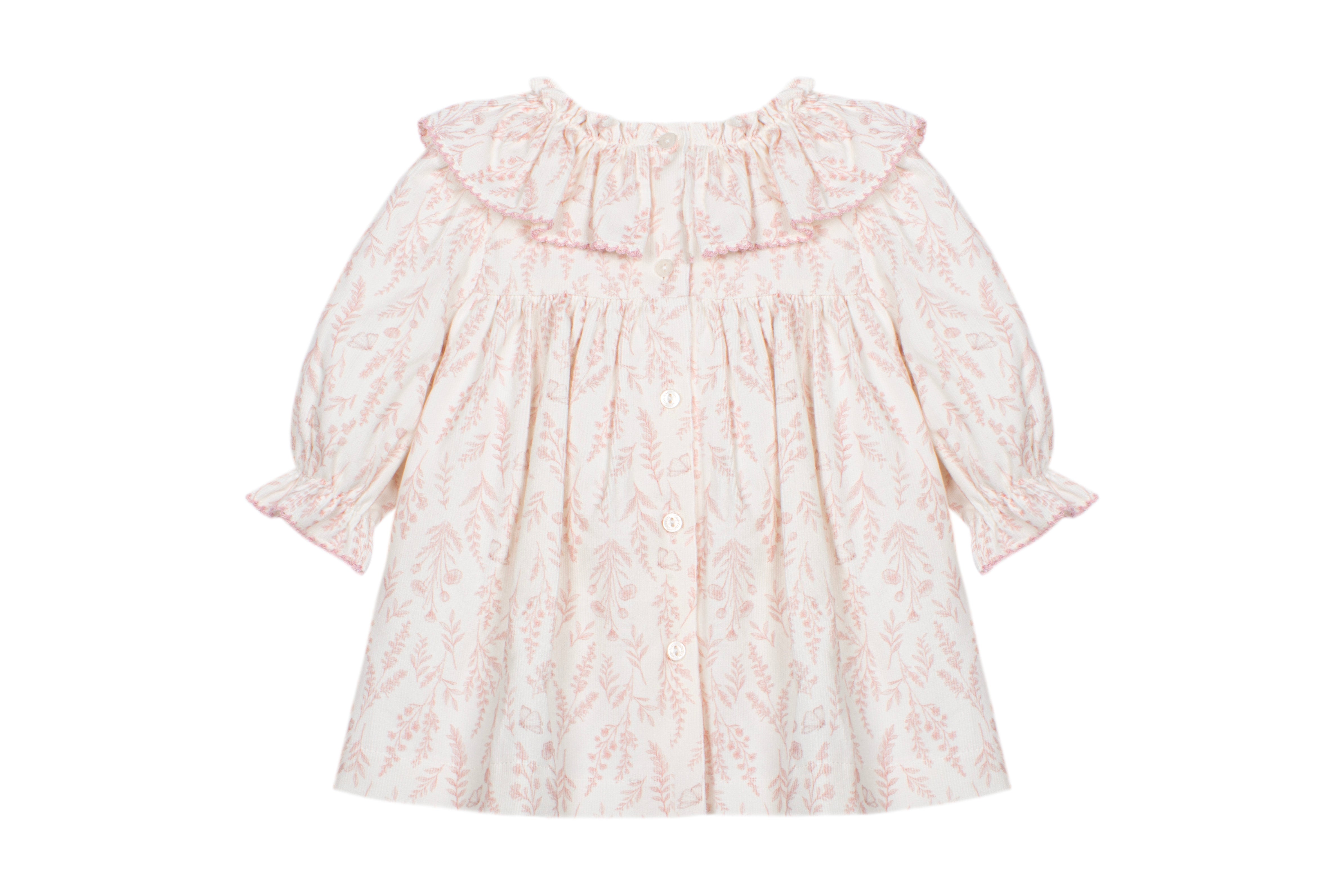 Vestido rosa com folho para menina da Patachou "Ecru floral"