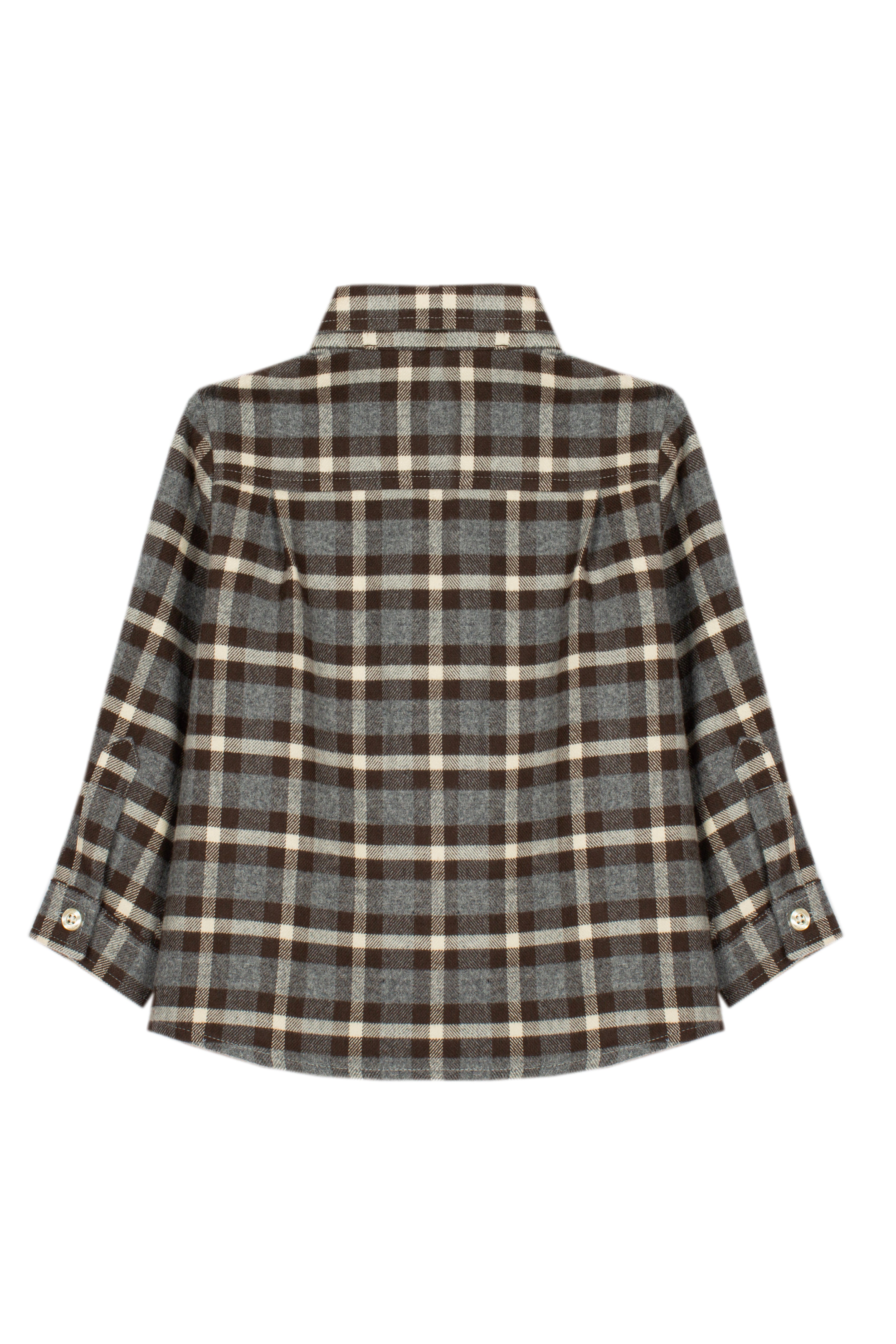 Conjunto camisa xadrez e calça flanela bege de menino da Patachou "Brown grey"
