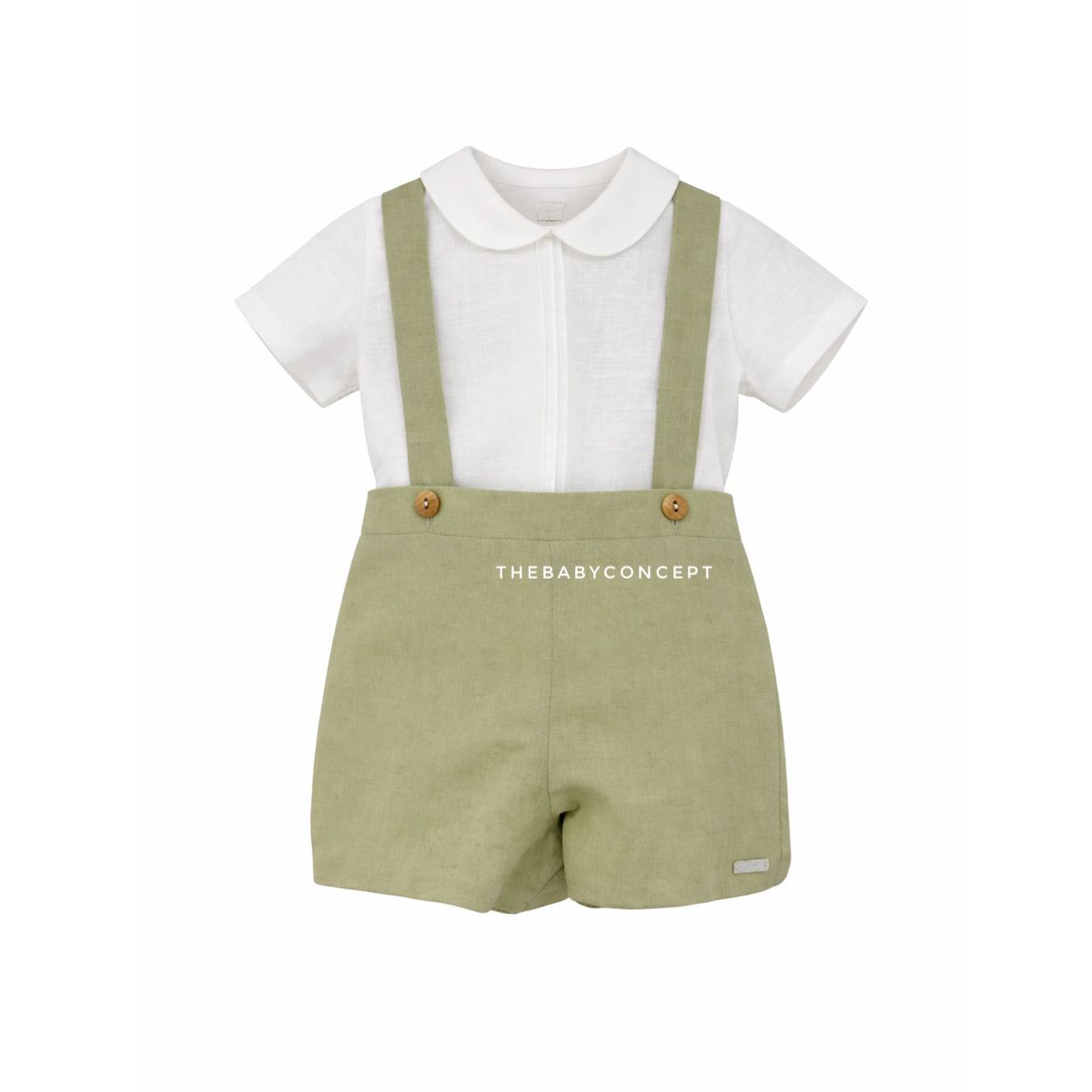 Conjunto blusa e calção de linho verde pistachio com alça da Niseret