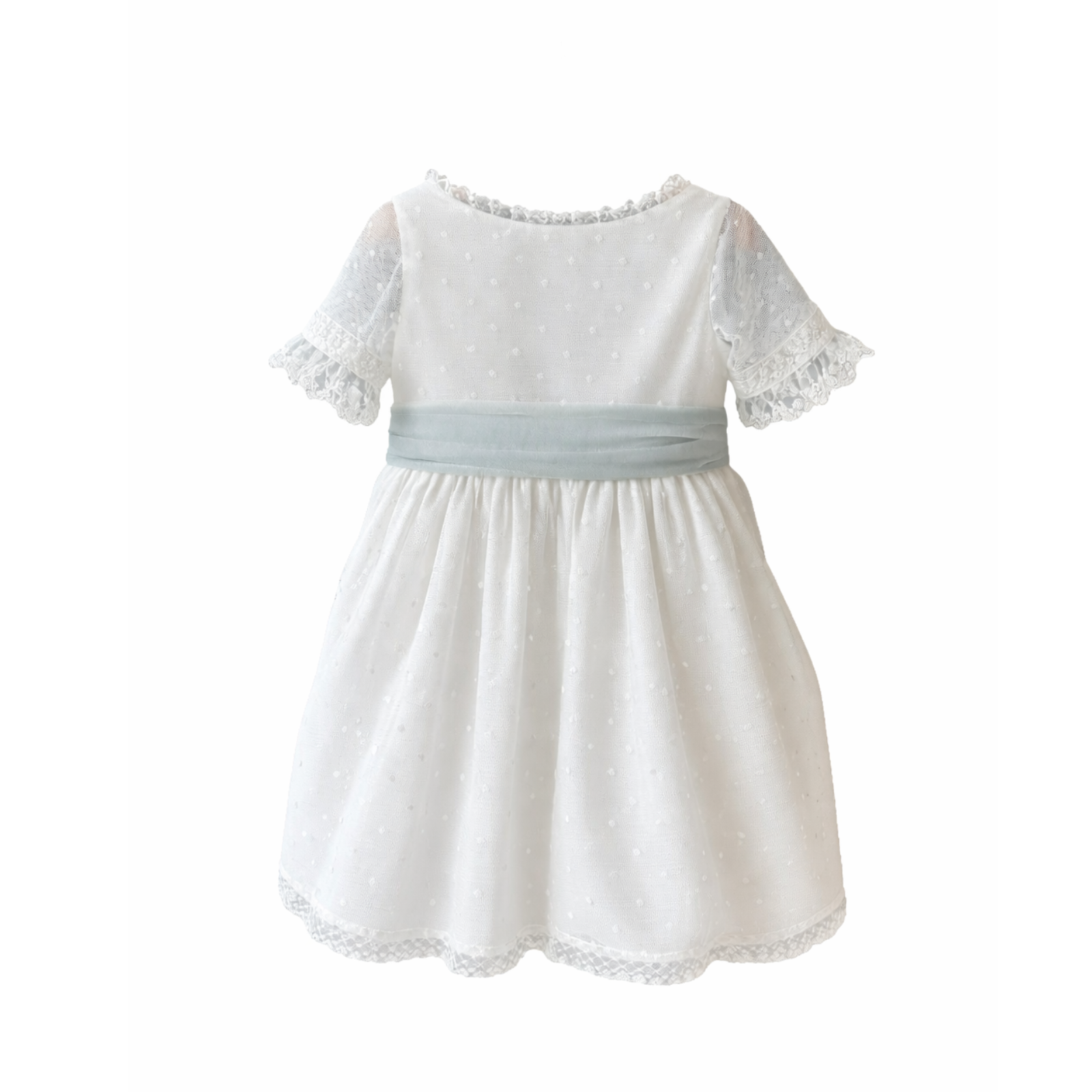 Vestido cerimónia em tule com faixa verde da Niseret