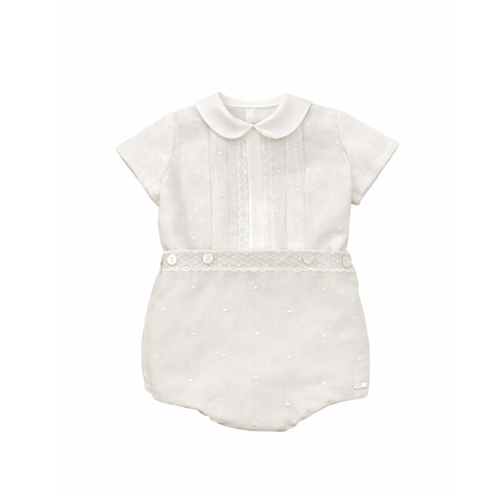 Conjunto blusa e calção pérola cerimónia com pontinhos e rendas da Niseret