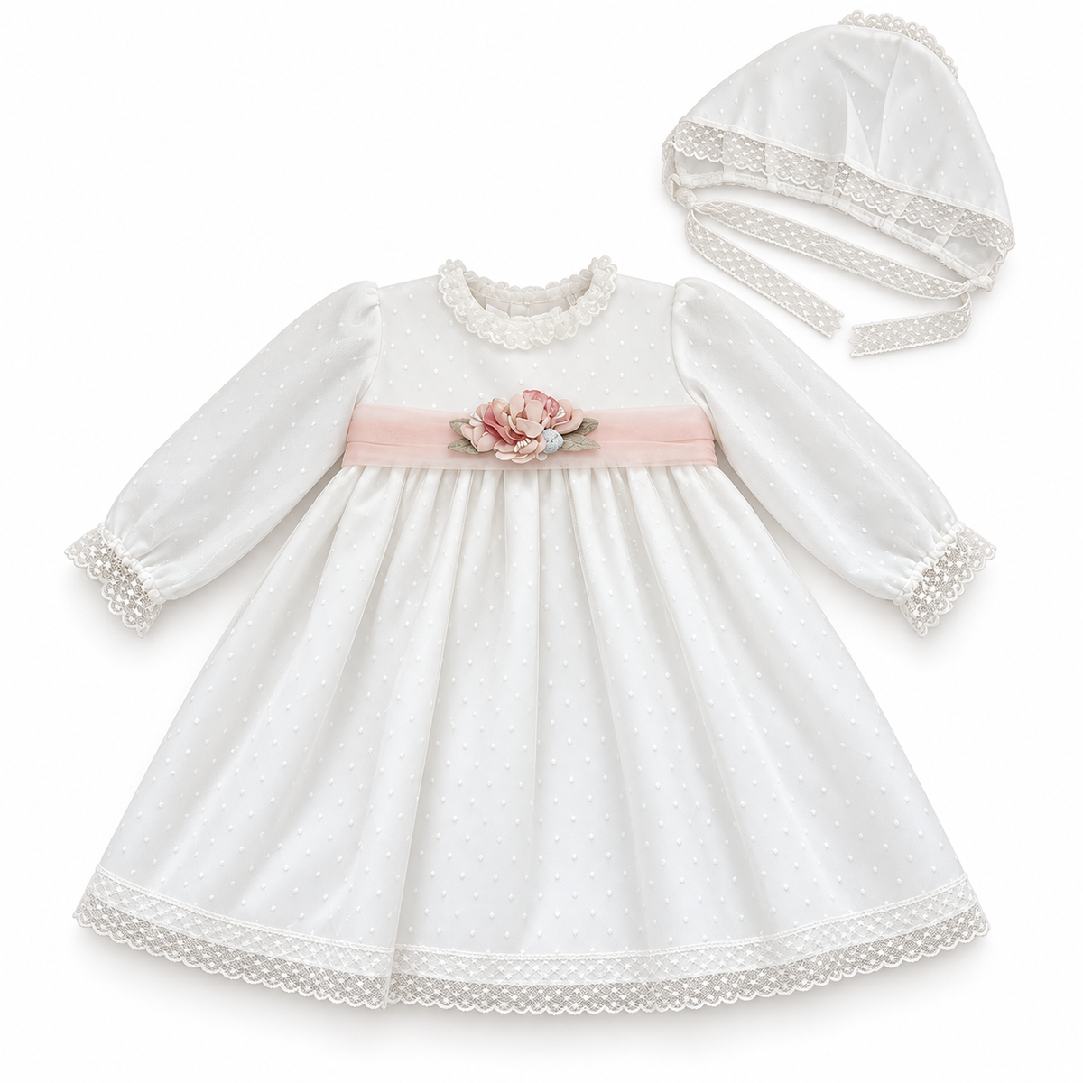 Vestido em tule com faixa rosa para cerimónia da Niseret