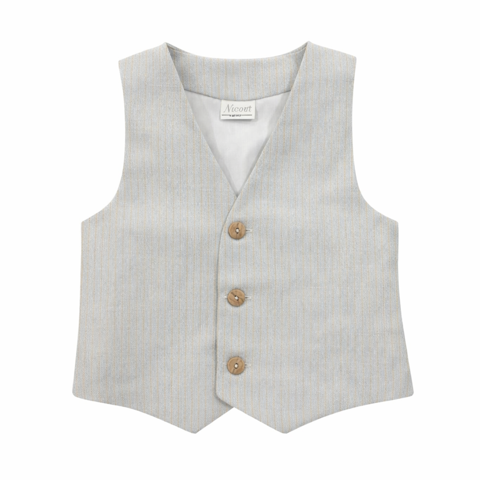Colete em linho azul com riscas bege de cerimónia da Niseret