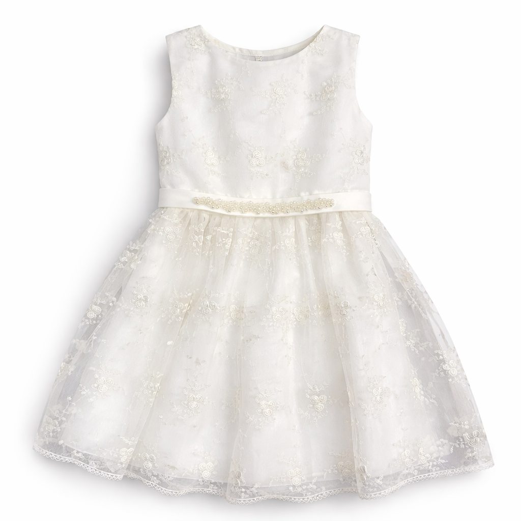 Vestido de cerimónia tule bordado branco da Miss Leod