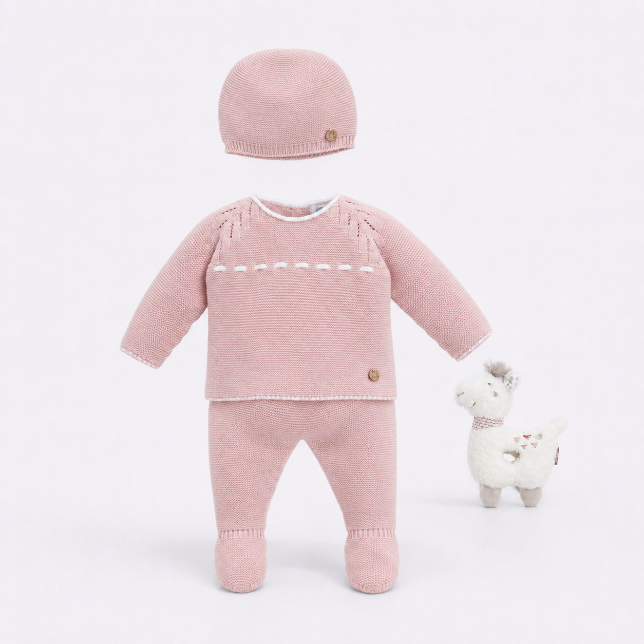 Conjunto para recém-nascido e gorro malha rosa da Pangasa "Soft"
