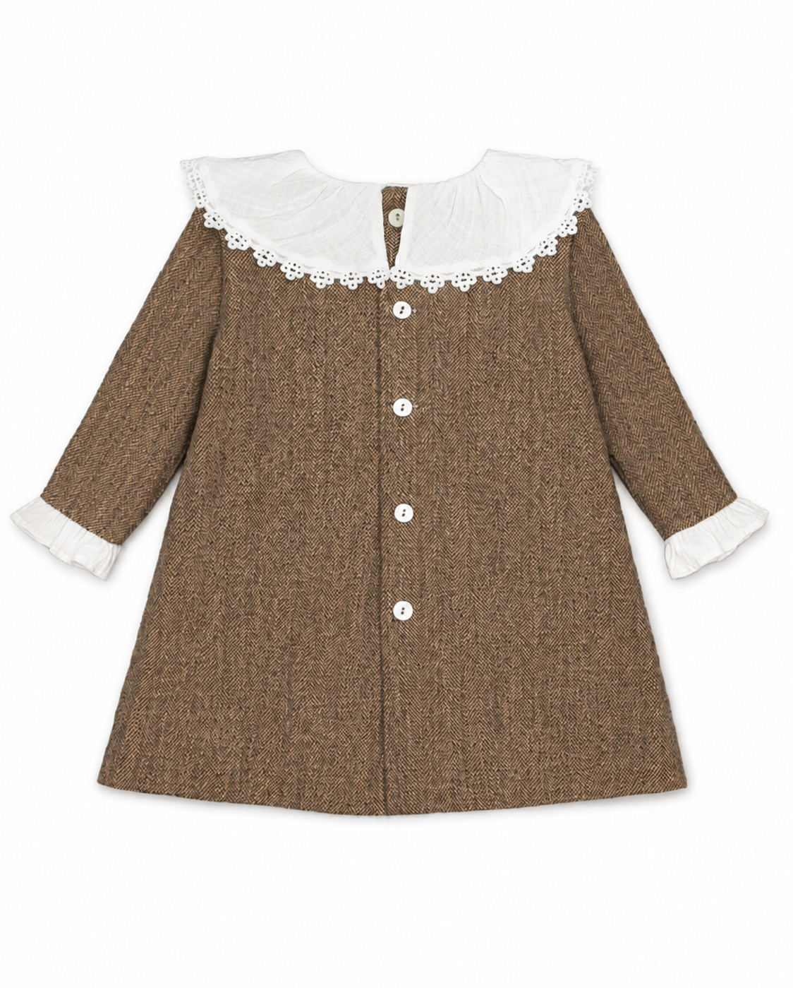 Vestido com mangas em espinha de peixe e babados menina da Fina Ejerique " Jade oak"