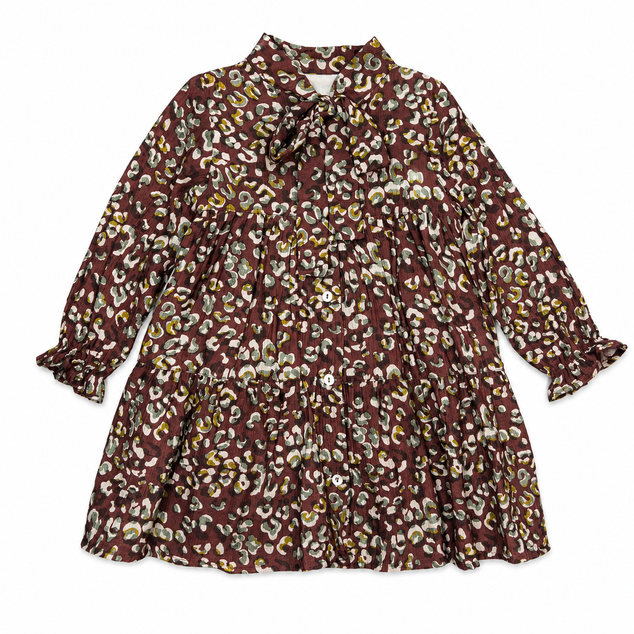 Vestido bordô estampado com laço no pescoço para menina da Fina Ejerique "Burgundy"