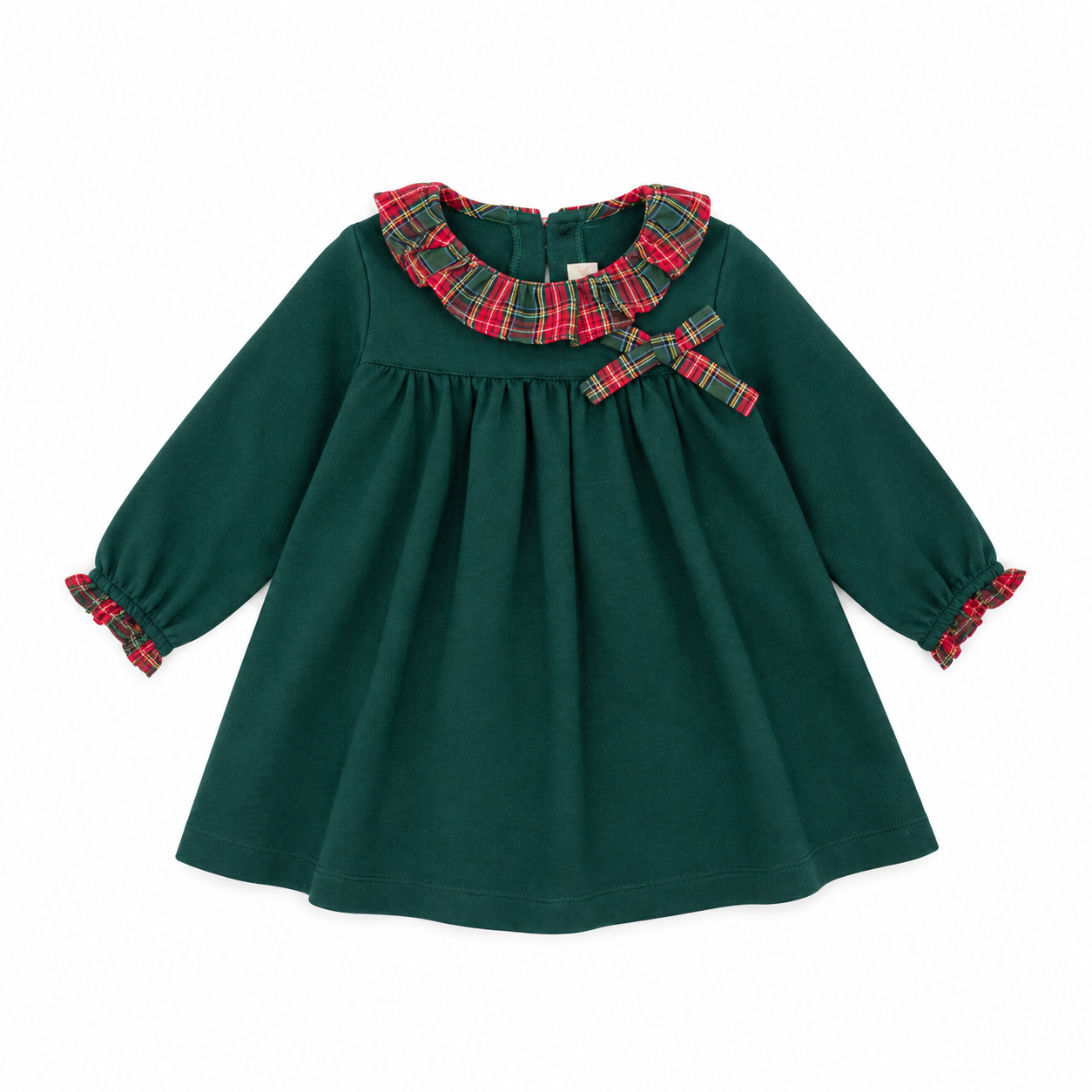 Vestido verde com gola xadrez para bebé menina da Fina Ejerique